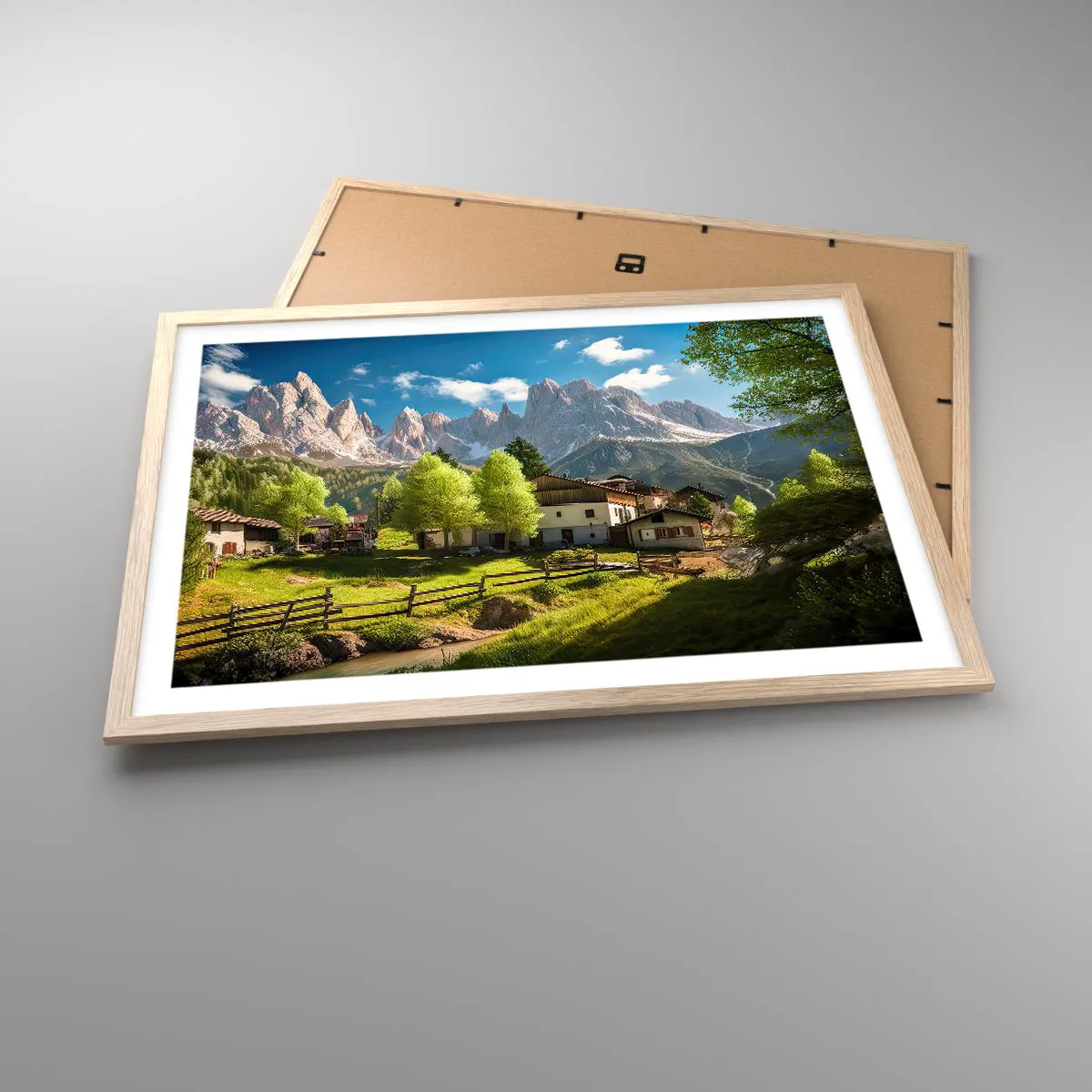 Plagát v ráme zo svetlého duba - Alpská idyla - 70x50 cm