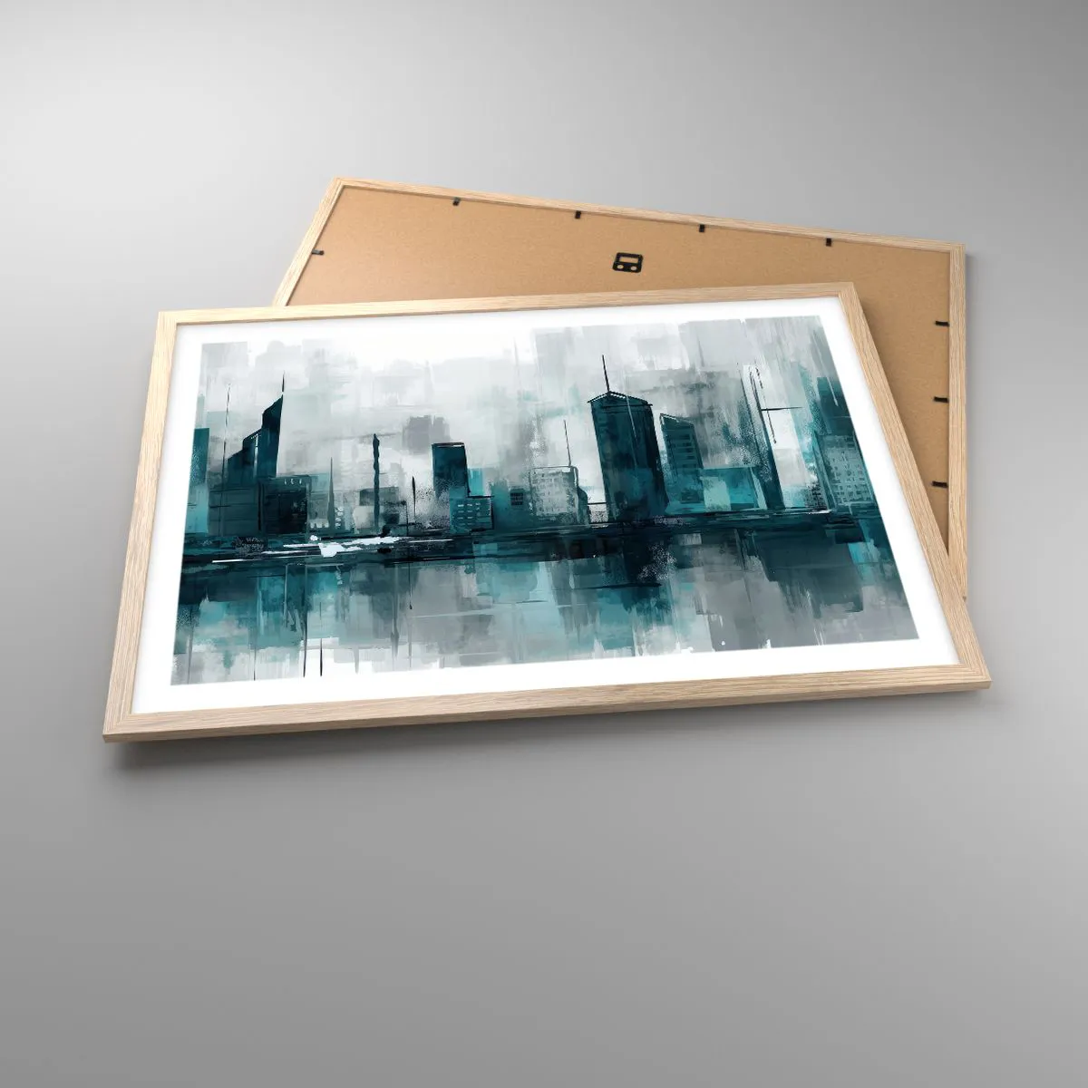 Een poster in een licht eiken lijst - Een stad in de kleur van regen - 70x50 cm