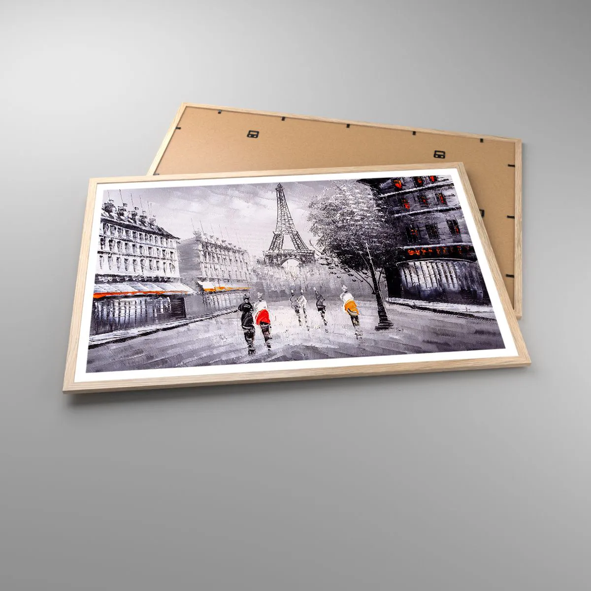 Poszter világos tölgy keretben - Párizsi séta - 91x61 cm
