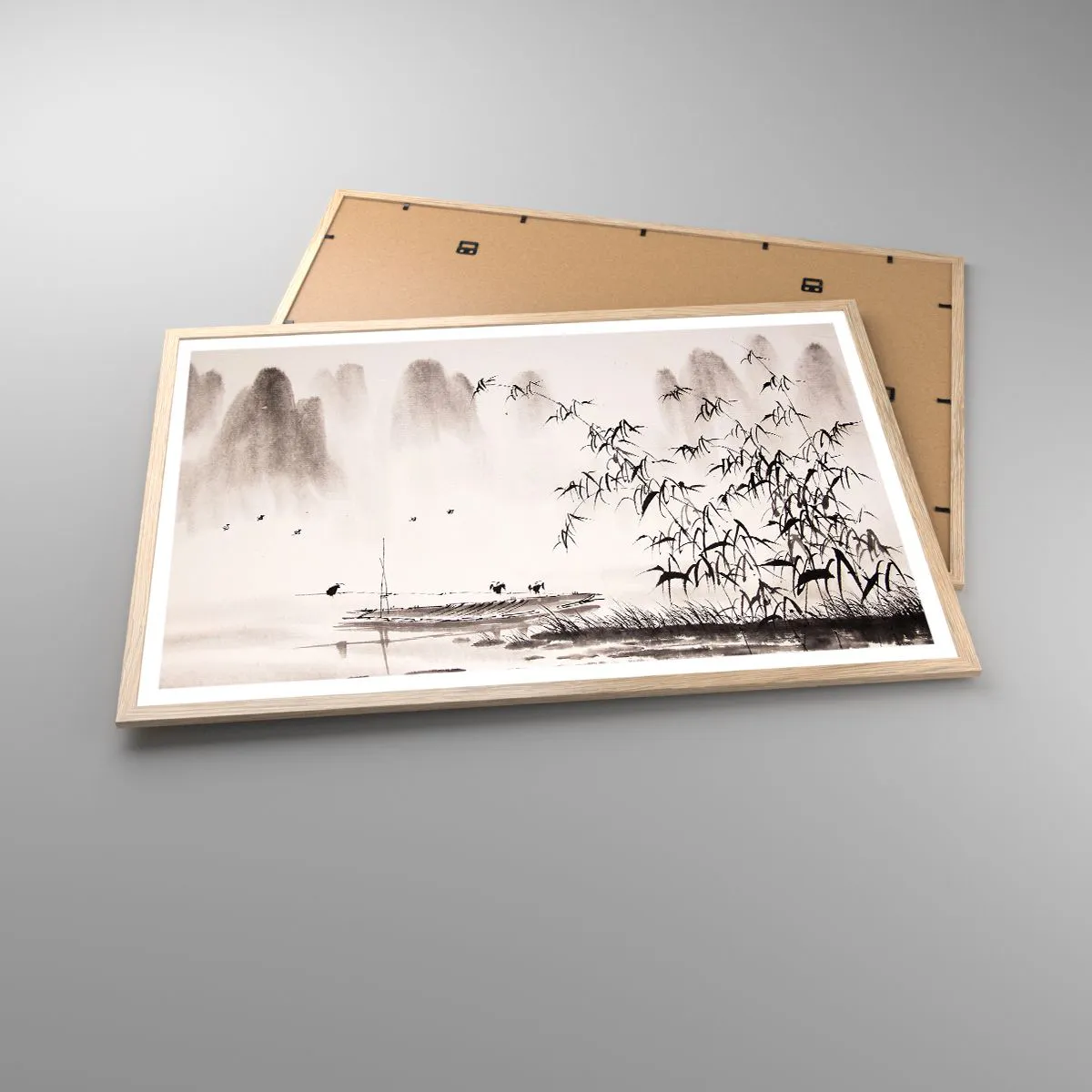 Plakat i ramme af lyst egetræ - Stilhed i rismarkerne - 91x61 cm
