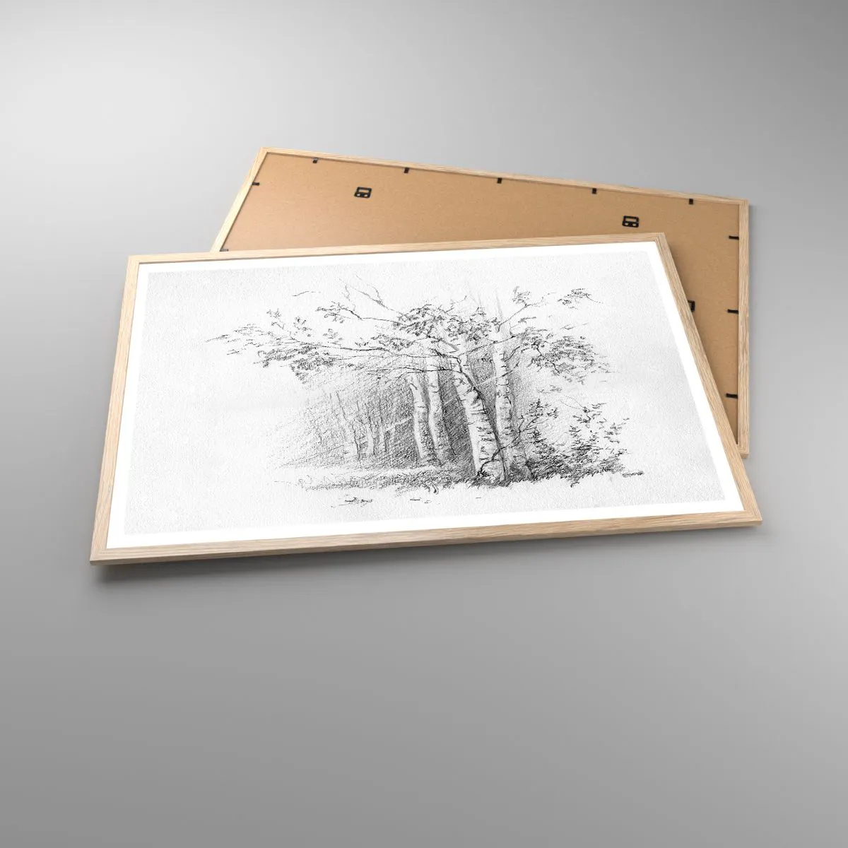 Plakát v rámu světlý dub - Světlo březového lesa - 91x61 cm