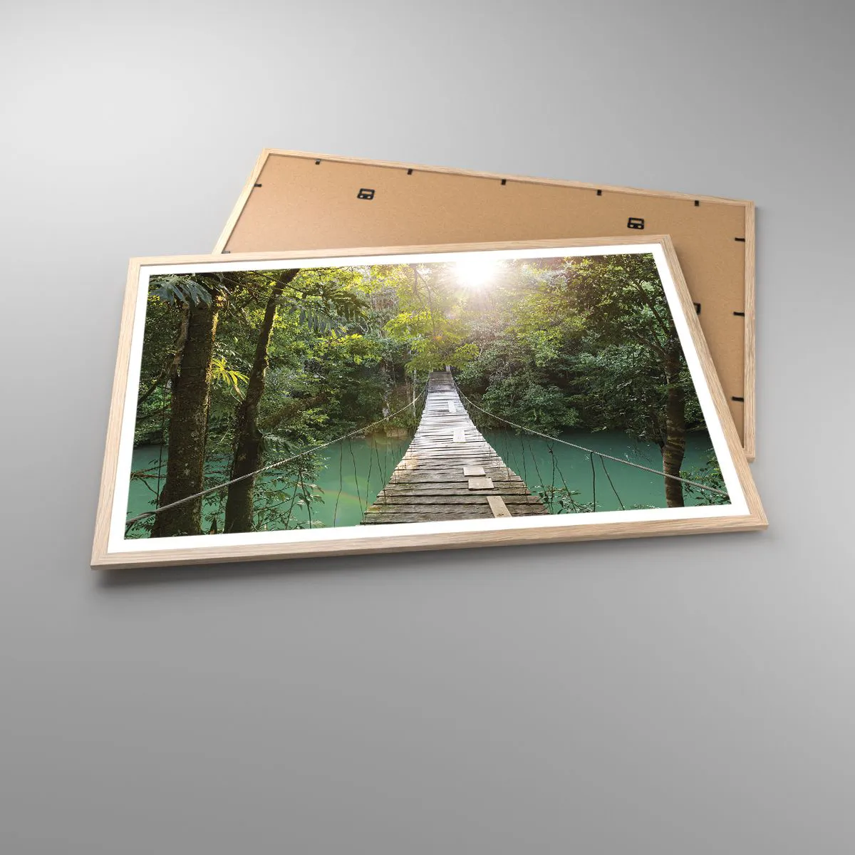 Poszter világos tölgy keretben - Az azúrkék vízen át az azúrkék erdőbe - 91x61 cm