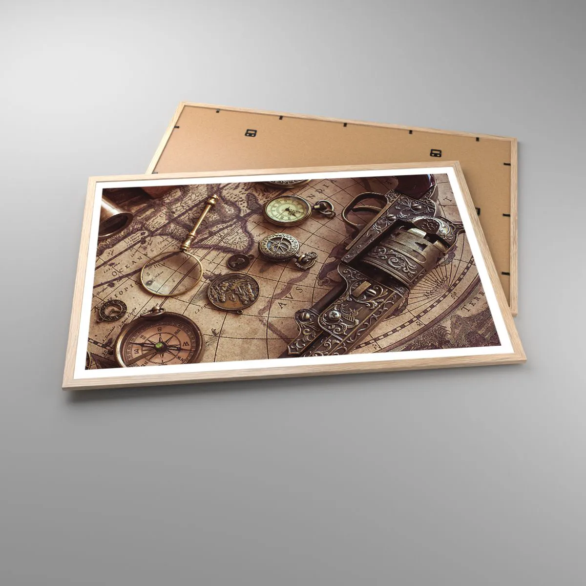 Plakat i ramme af lyst egetræ - Opkald til eventyr - 91x61 cm