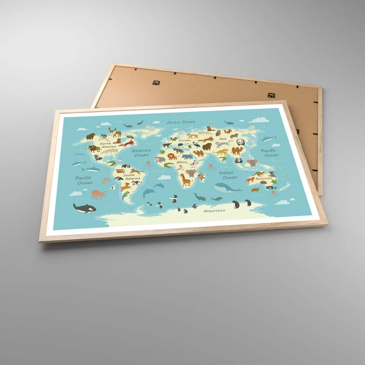 Plakat i ramme af lyst egetræ - Gode naboer - 91x61 cm