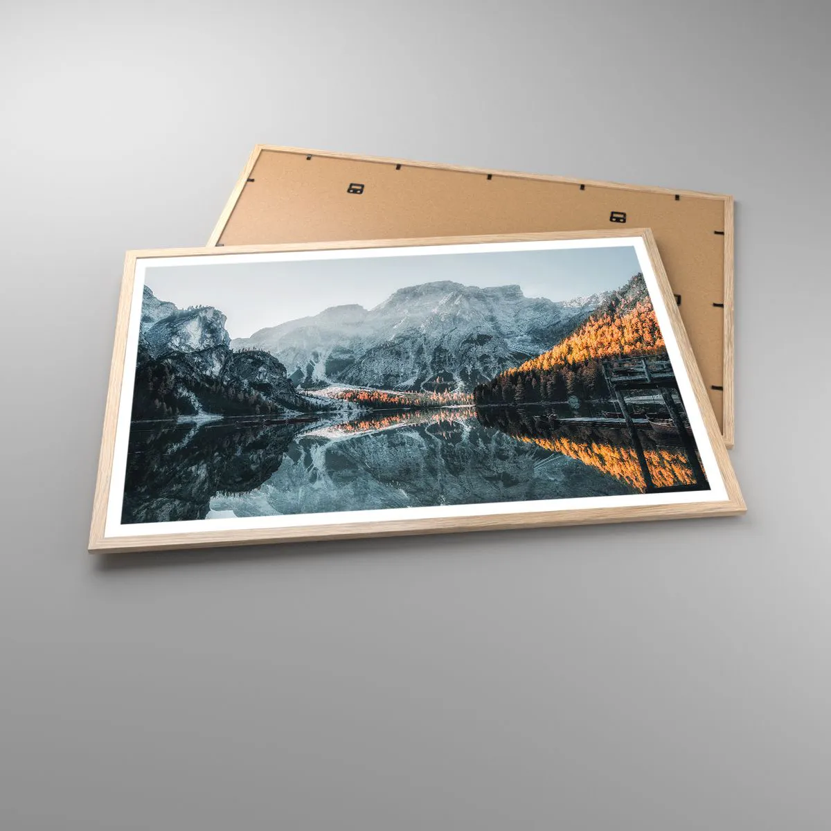 Plakat i ramme af lyst egetræ - Spejllandskab - 91x61 cm