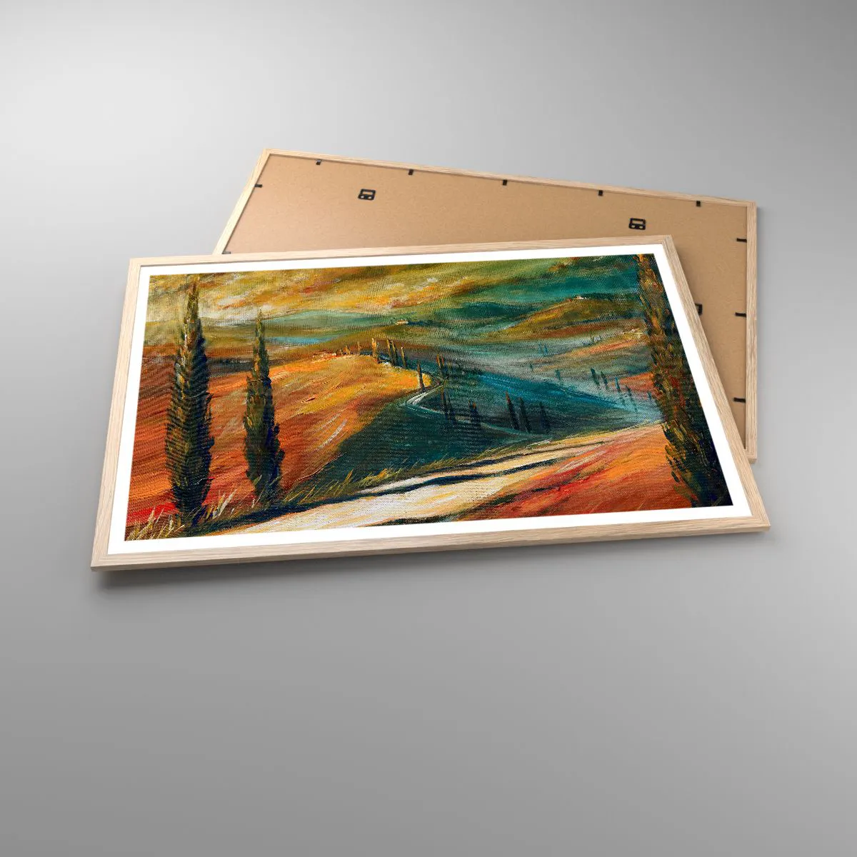 Poster în ramă de stejar deschis - Peisaj toscan - 91x61 cm