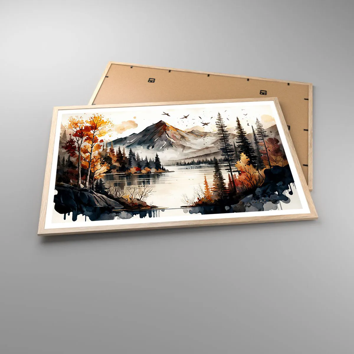 Poster în ramă de stejar deschis - Toamna de aur în munți - 91x61 cm