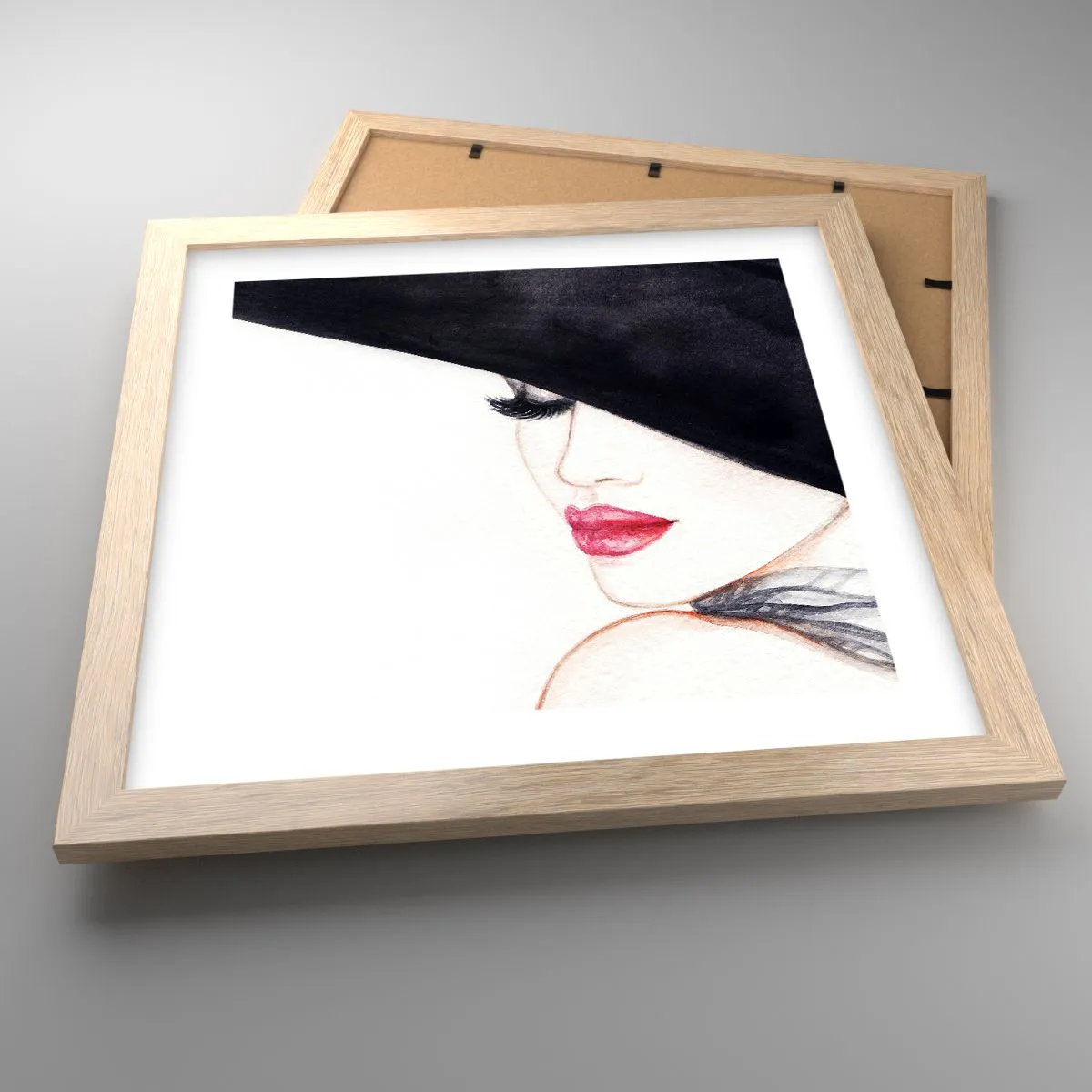 Plakat i ramme af lyst egetræ - Elegance og sensualitet - 30x30 cm