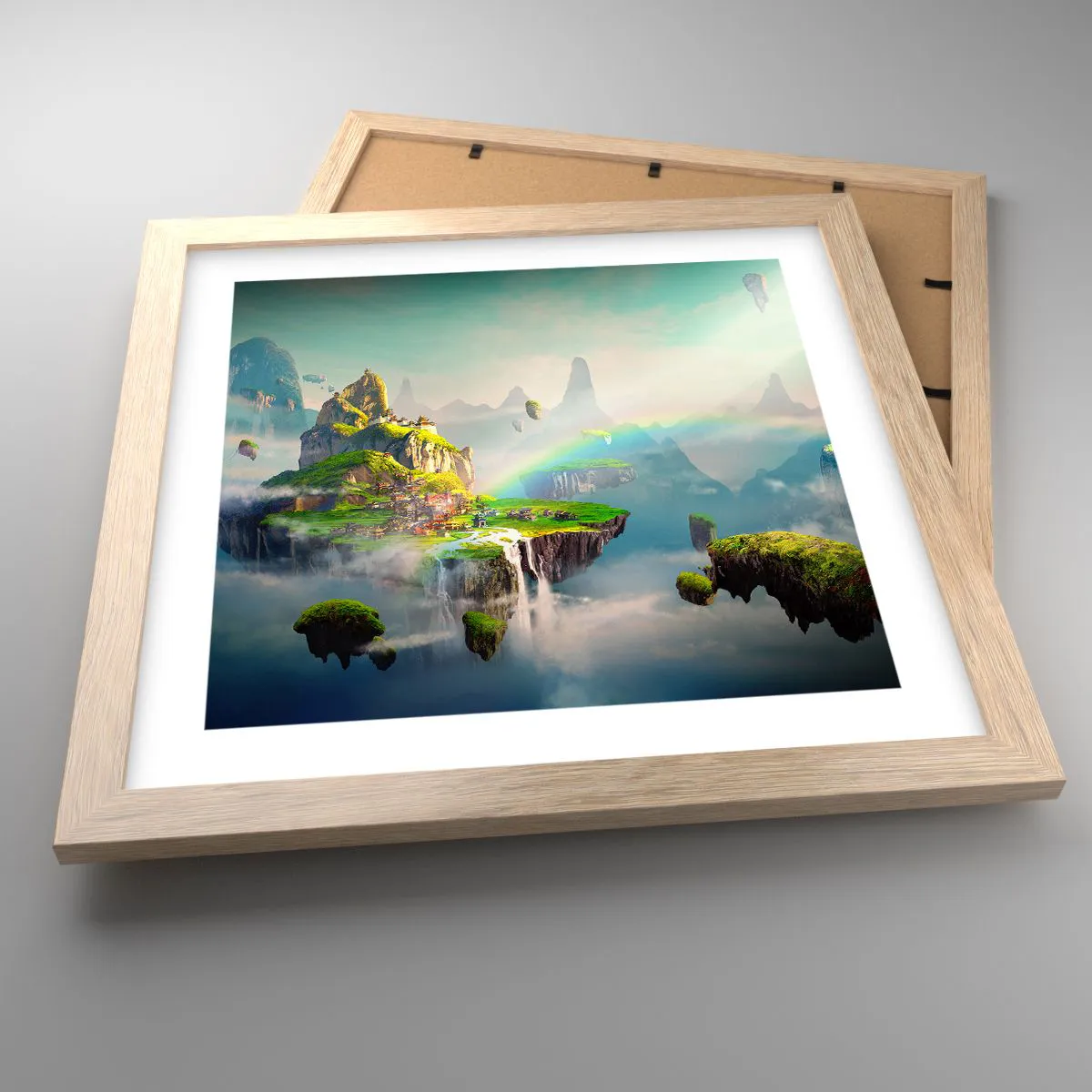 Plakat i ramme af lyst egetræ - Midden - lykkelige øer - 30x30 cm