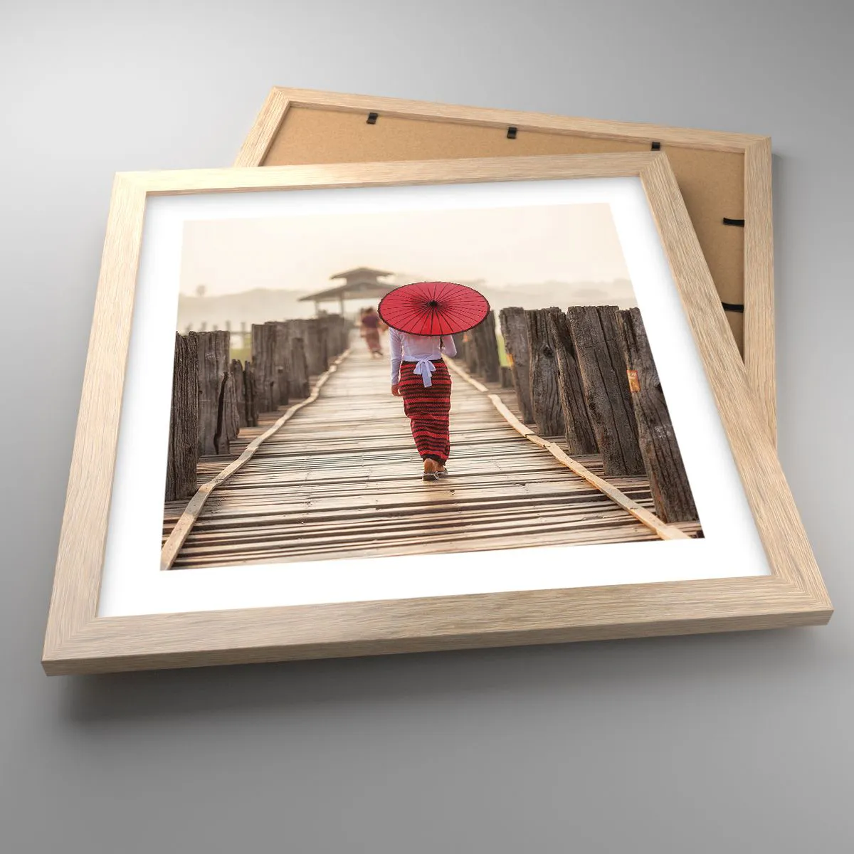 Poster in light oak frame - On an Old Bridge - 30x30 cm