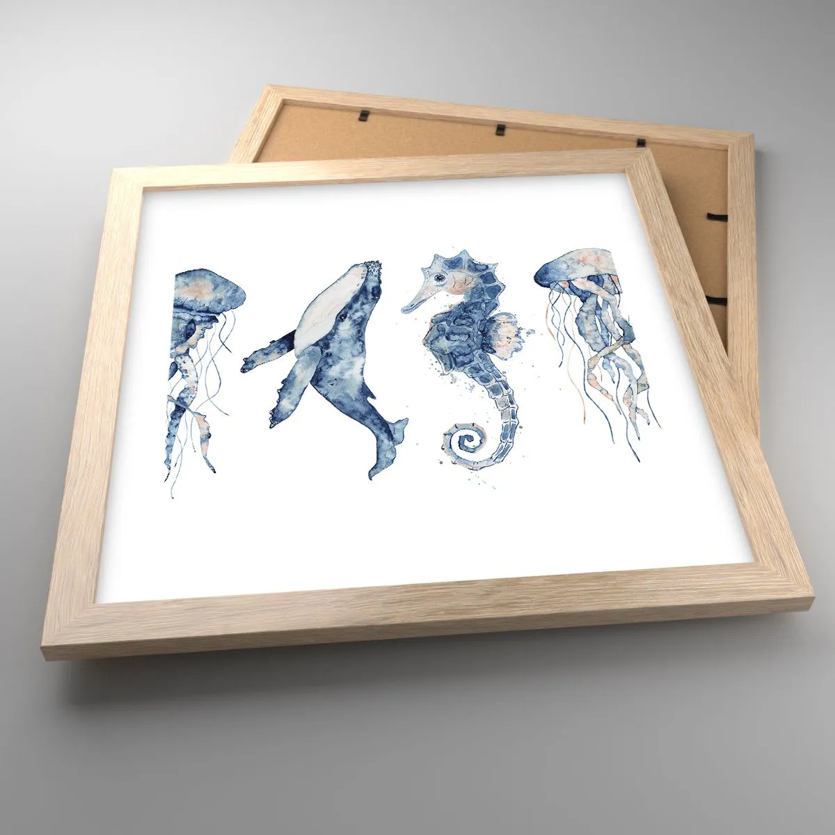 Plakát v rámu světlý dub - Mořská divočina - 30x30 cm