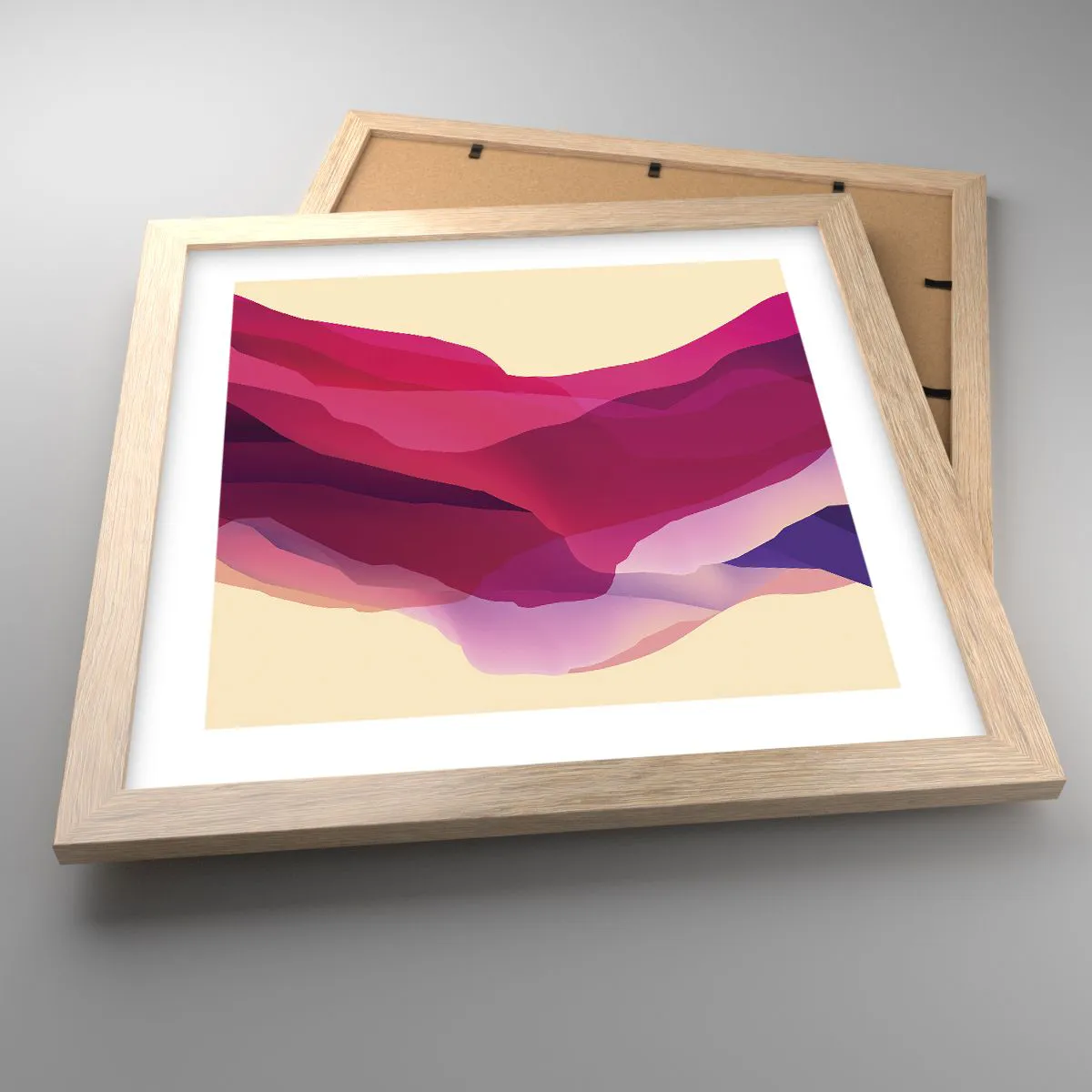 Plagát v ráme zo svetlého duba - Fialové vlny - 30x30 cm