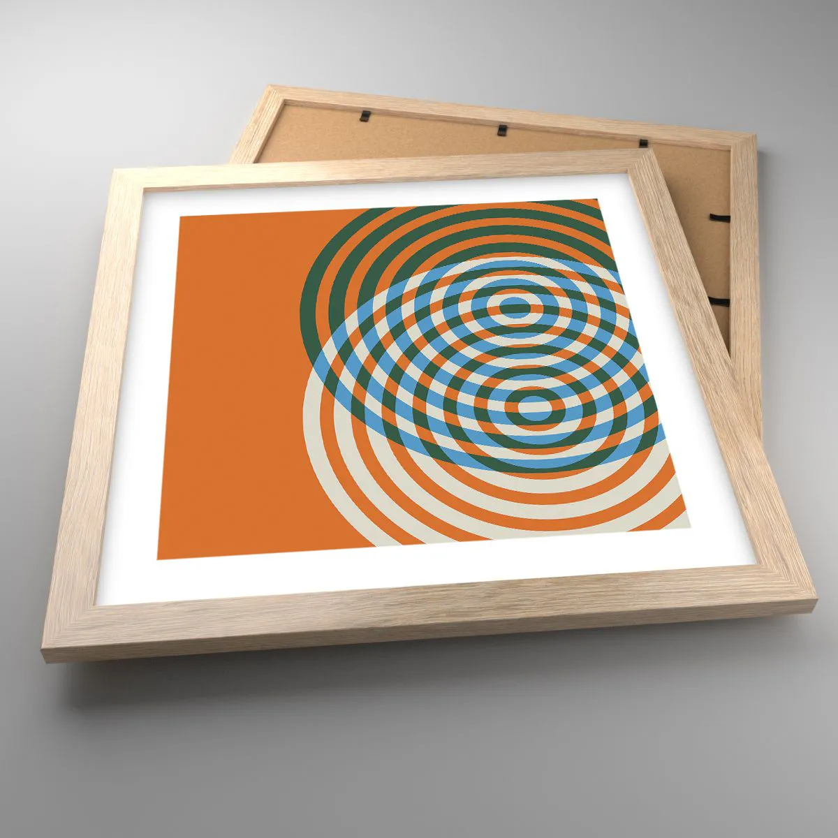 Plagát v ráme zo svetlého duba - Abstraktná kruhová variácia - 30x30 cm