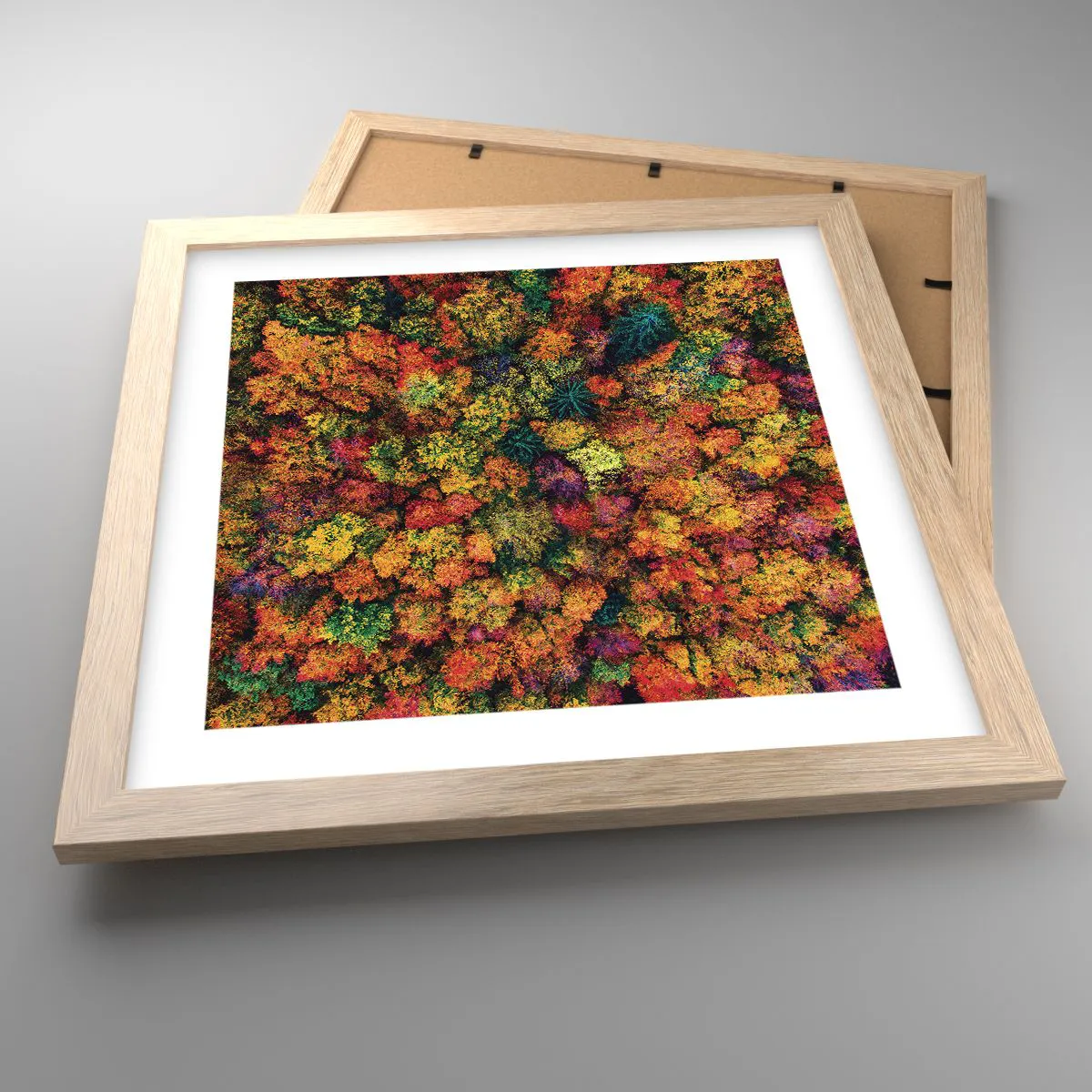 Plakat i ramme af lyst egetræ - Buket af efterårstræer - 30x30 cm