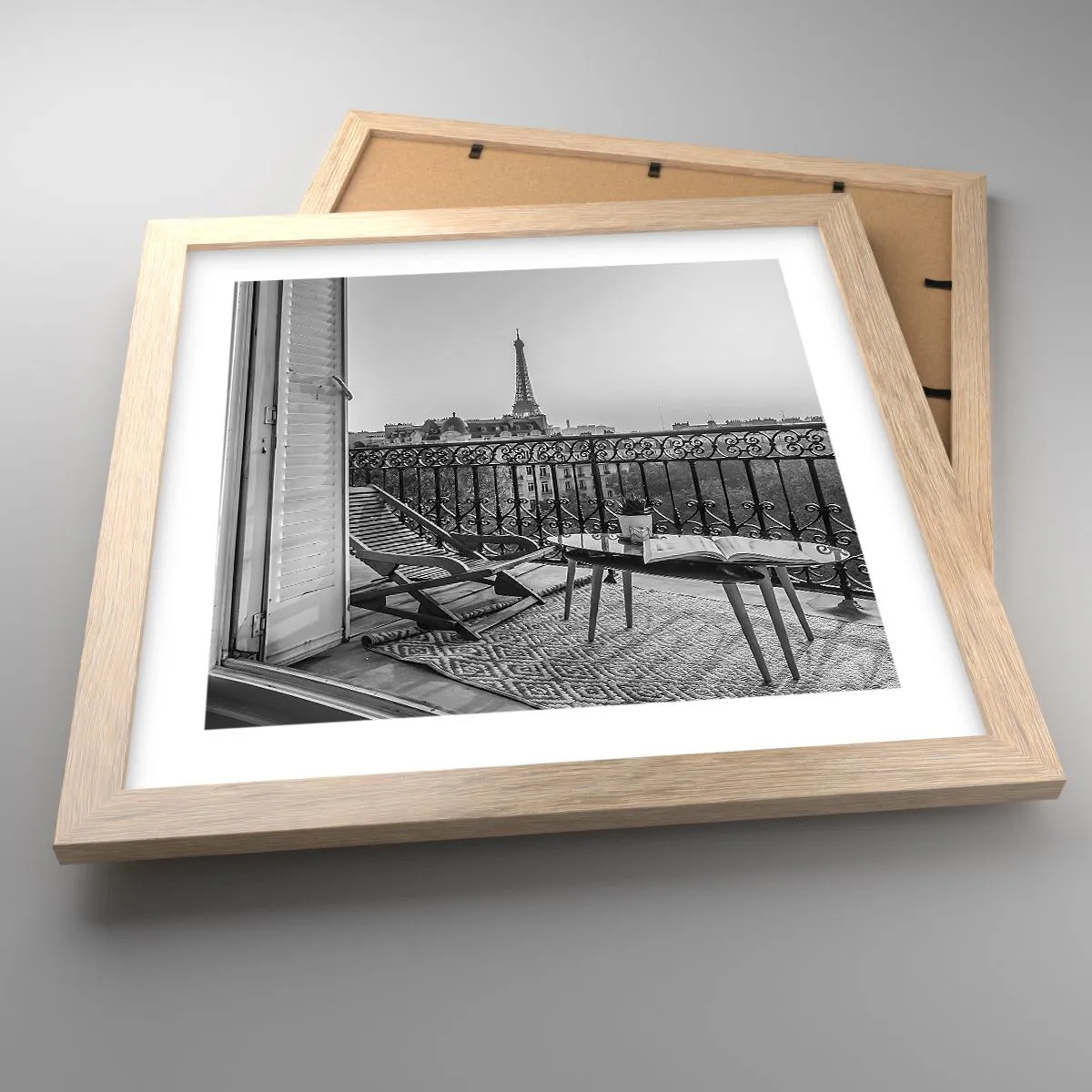 Poszter világos tölgy keretben - Párizsi délután - 30x30 cm