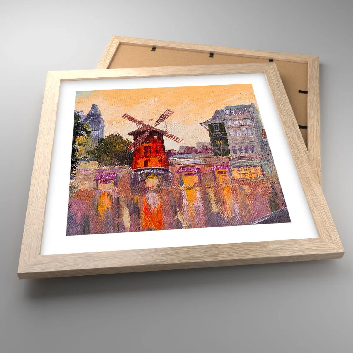 Poster in light oak frame - Icons of Paris - Moulin Rouge - 30x30 cm