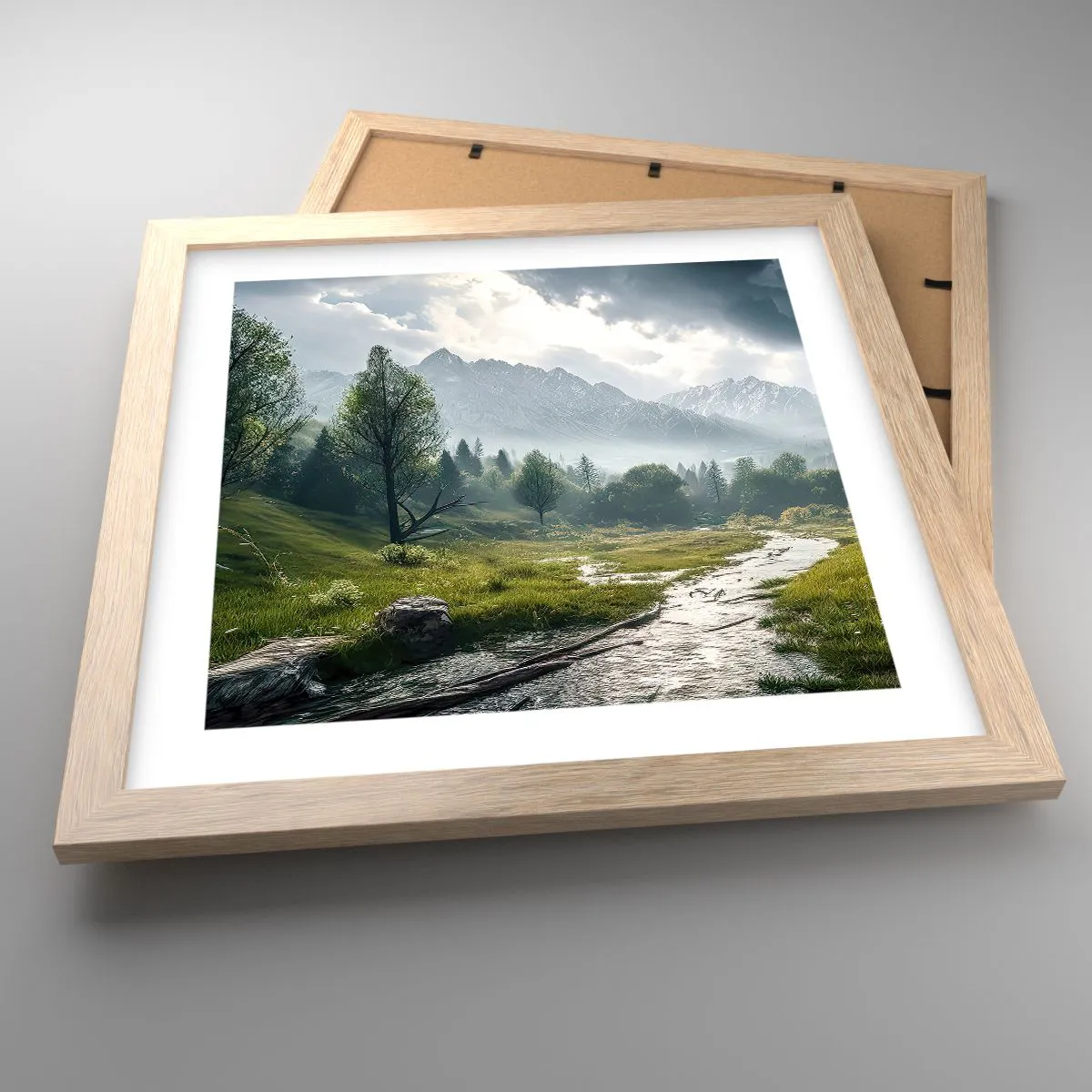 Plakat i ramme af lyst egetræ - Der og tilbage - 30x30 cm