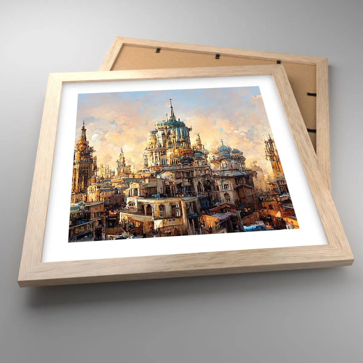 Plakat i ramme af lyst egetræ - En by af byer - 30x30 cm