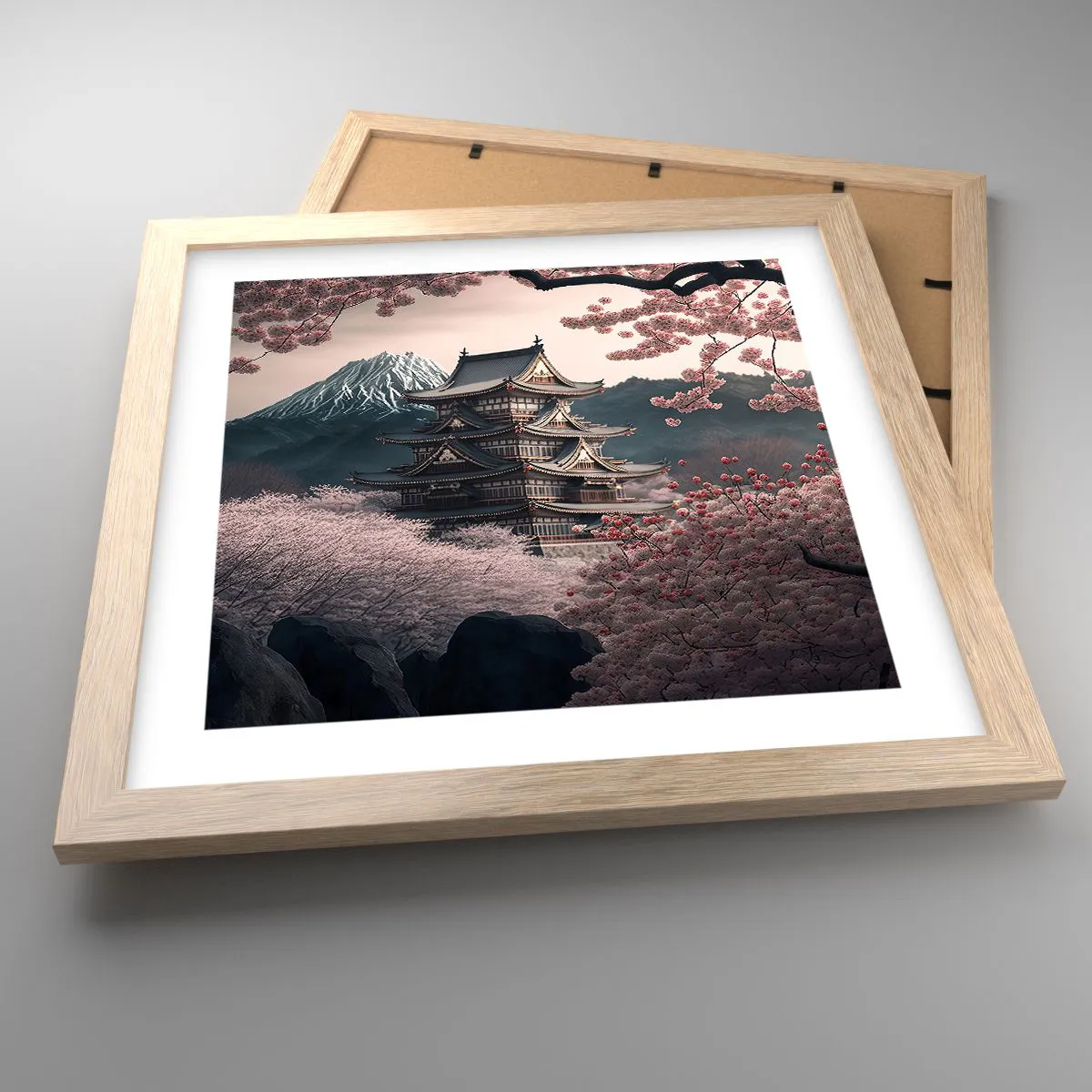 Affisch i ram av ljusek - Ett land av blommande körsbär - 30x30 cm