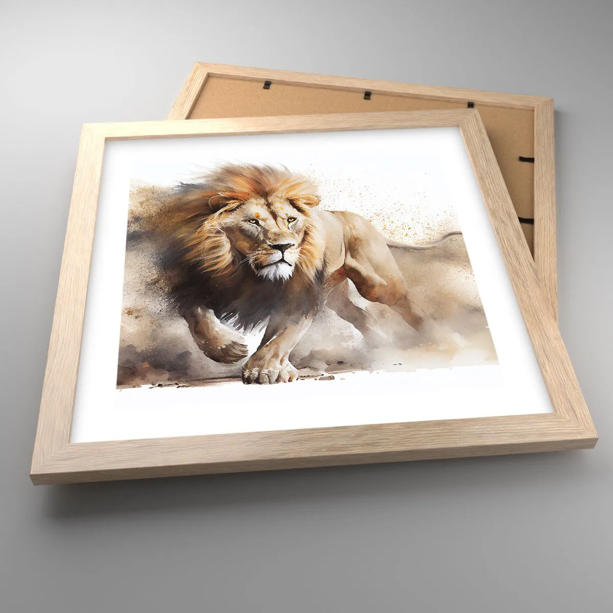 Plakat i ramme af lyst egetræ - Kongen er taget af sted - 30x30 cm