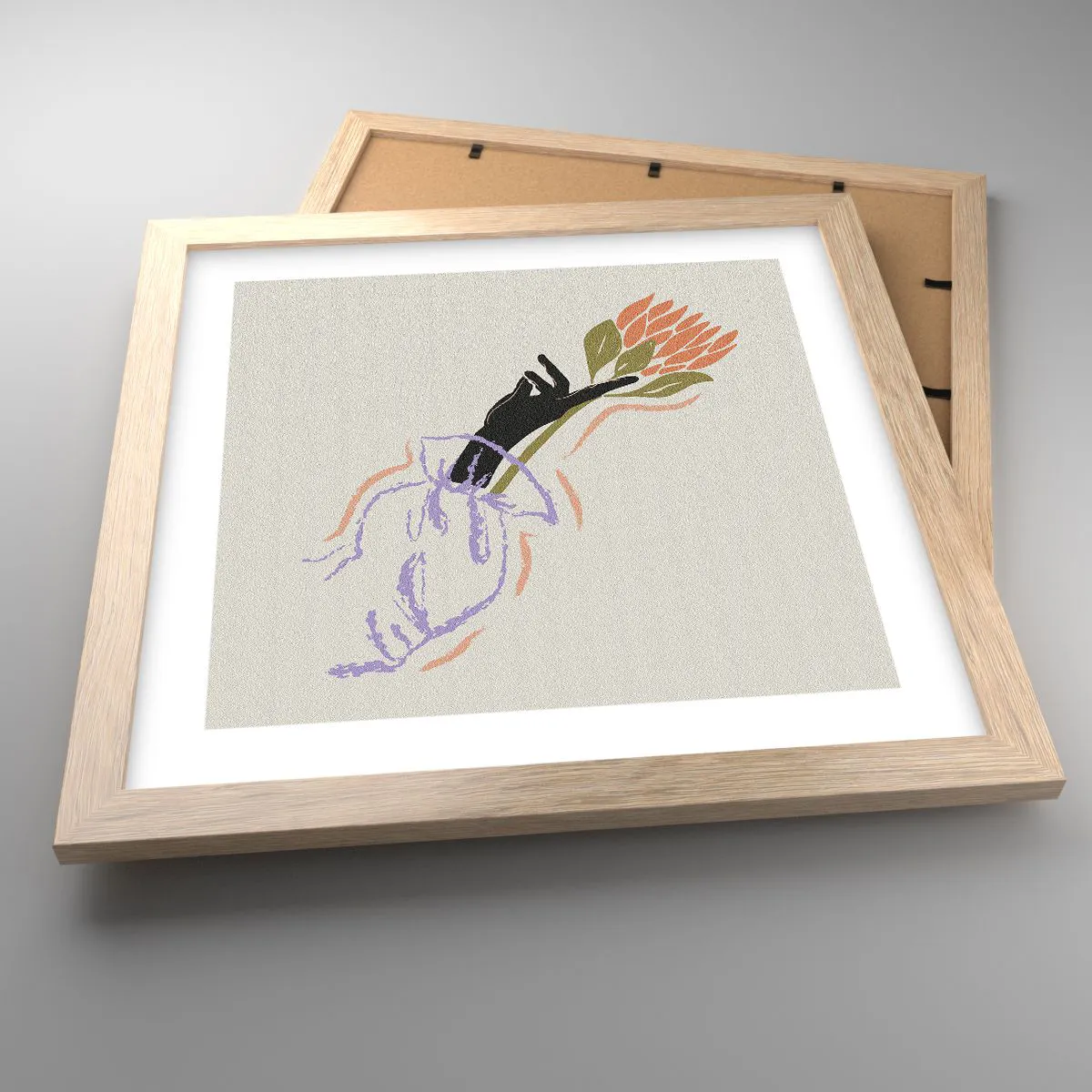 Plakat i ramme af lyst egetræ - En søsterlig berøring - 30x30 cm