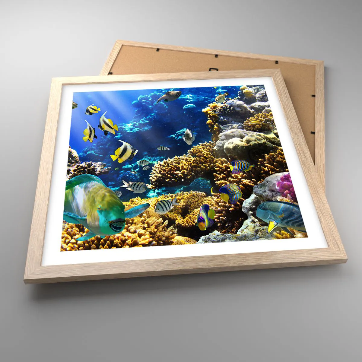 Pôster com moldura de carvalho claro - Tráfego intenso no percurso de férias - 40x40 cm