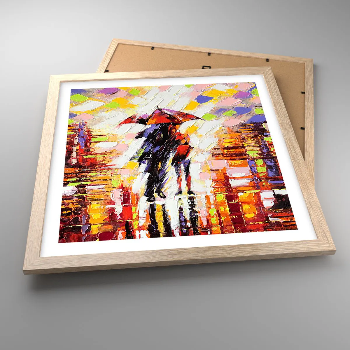 Pôster com moldura de carvalho claro - Juntos durante a noite e a chuva - 40x40 cm