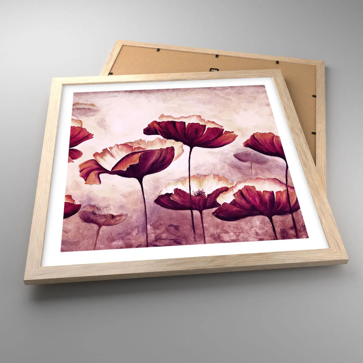 Plakát v rámu světlý dub - Červený a bílý plátek - 40x40 cm