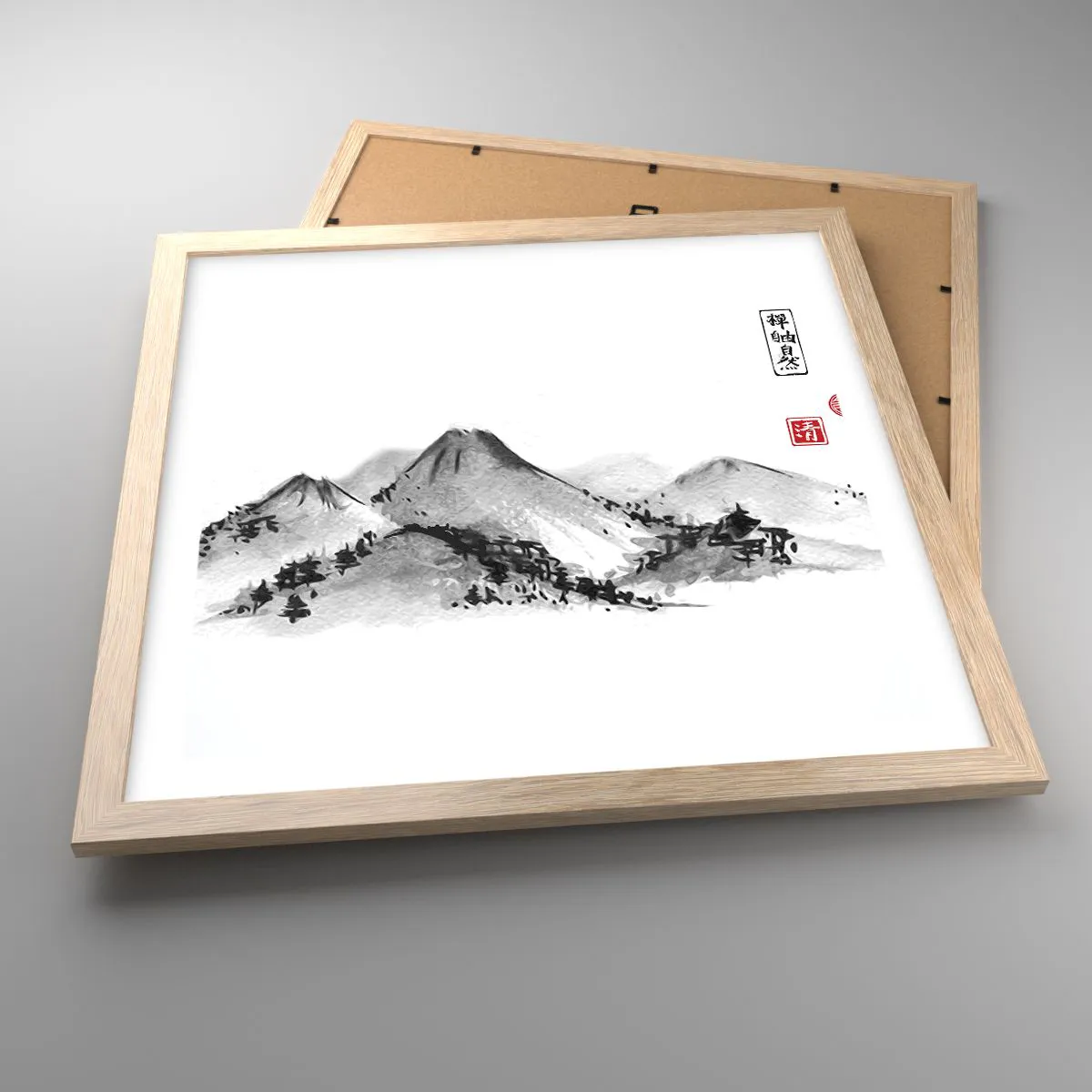 Plakat i ramme af lyst egetræ - Langt væk - 40x40 cm