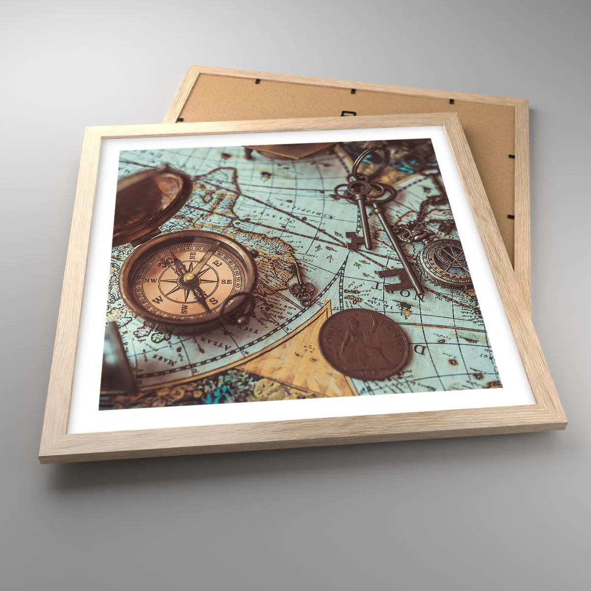 Plakat i ramme af lyst egetræ - For eventyreren - 40x40 cm