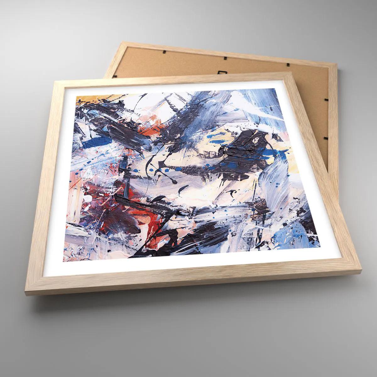 Póster en marco roble claro - Danza loca de la abstracción - 40x40 cm