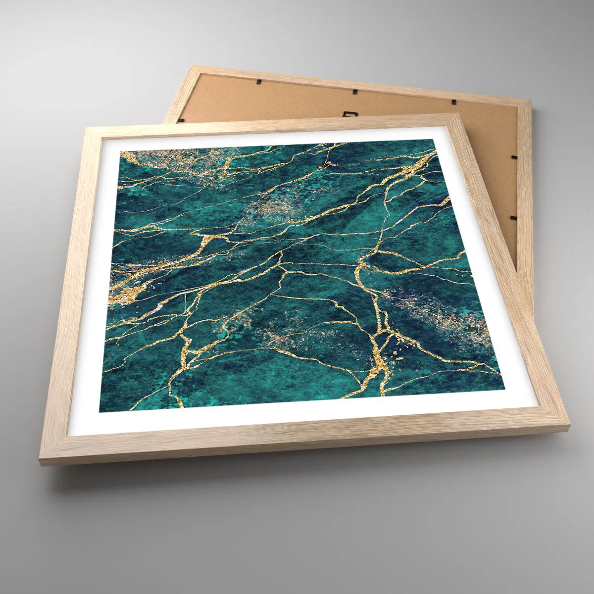 Plakat i ramme af lyst egetræ - Guldåre - 40x40 cm