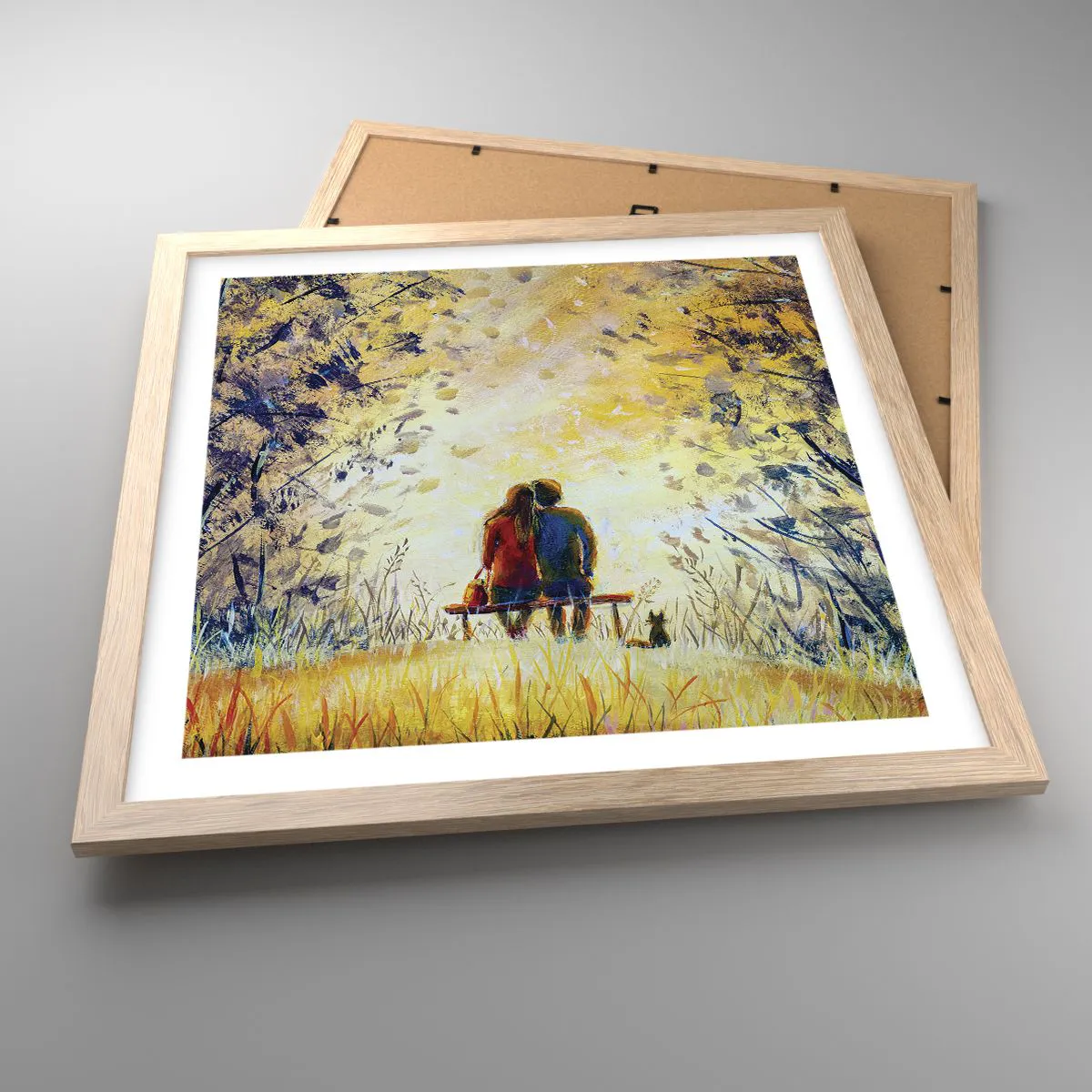 Plakat i ramme af lyst egetræ - Et magisk øjeblik - 40x40 cm