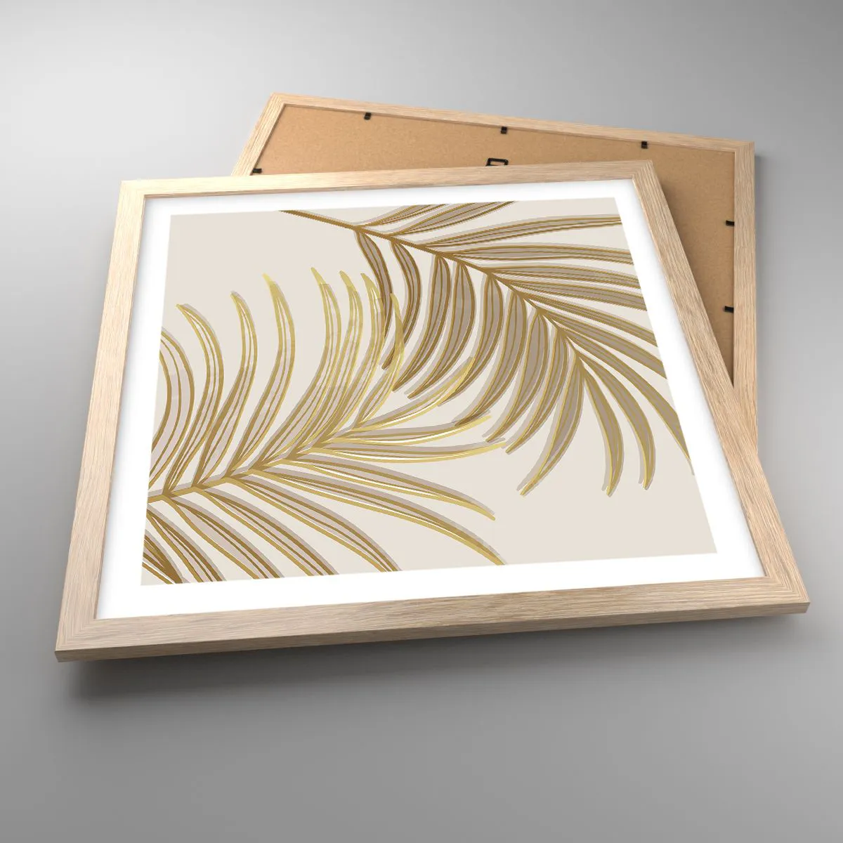 Plakat i ramme af lyst egetræ - Gylden palme! - 40x40 cm
