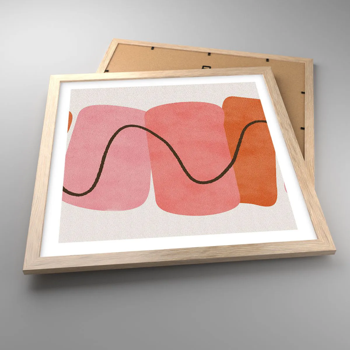 Plakat i ramme af lyst egetræ - Formernes blide bevægelse - 40x40 cm