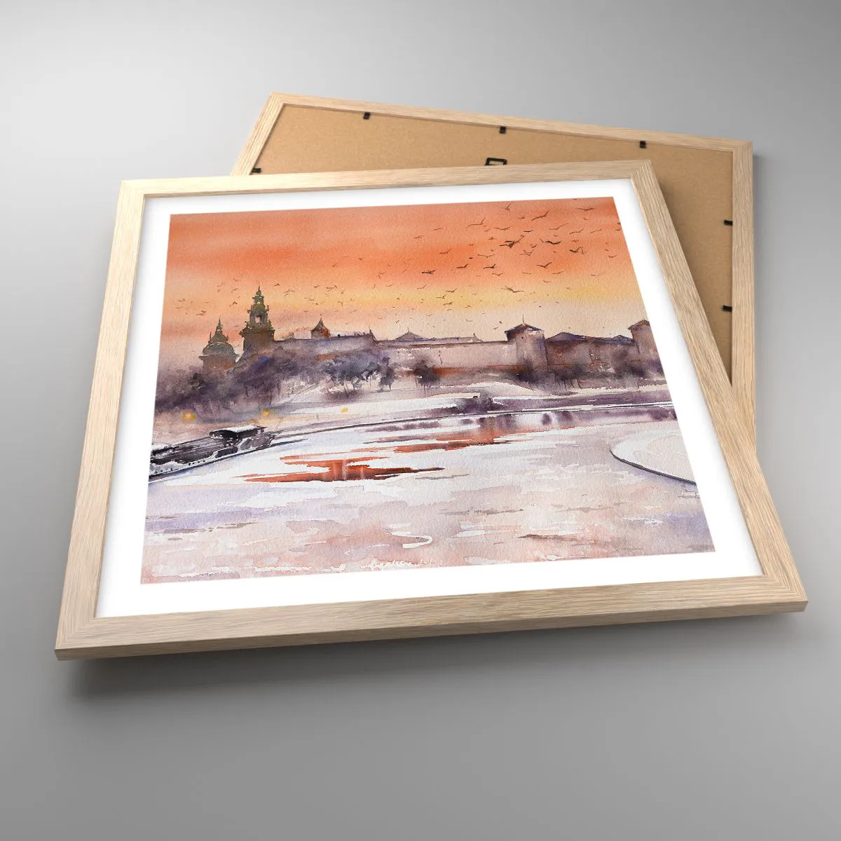 Poster în ramă de stejar deschis - Apus de soare regal - 40x40 cm