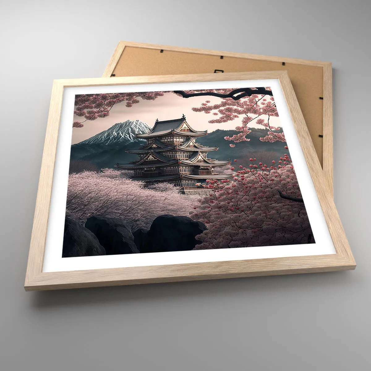 Poster in cornice rovere chiaro - Il Paese dei ciliegi in fiore - 40x40 cm