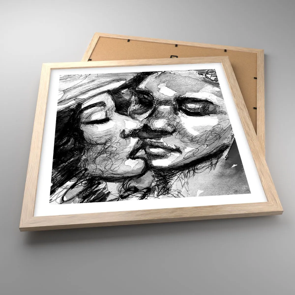 Affiche dans un chêne clair - Poster - Un moment tendre - 40x40 cm