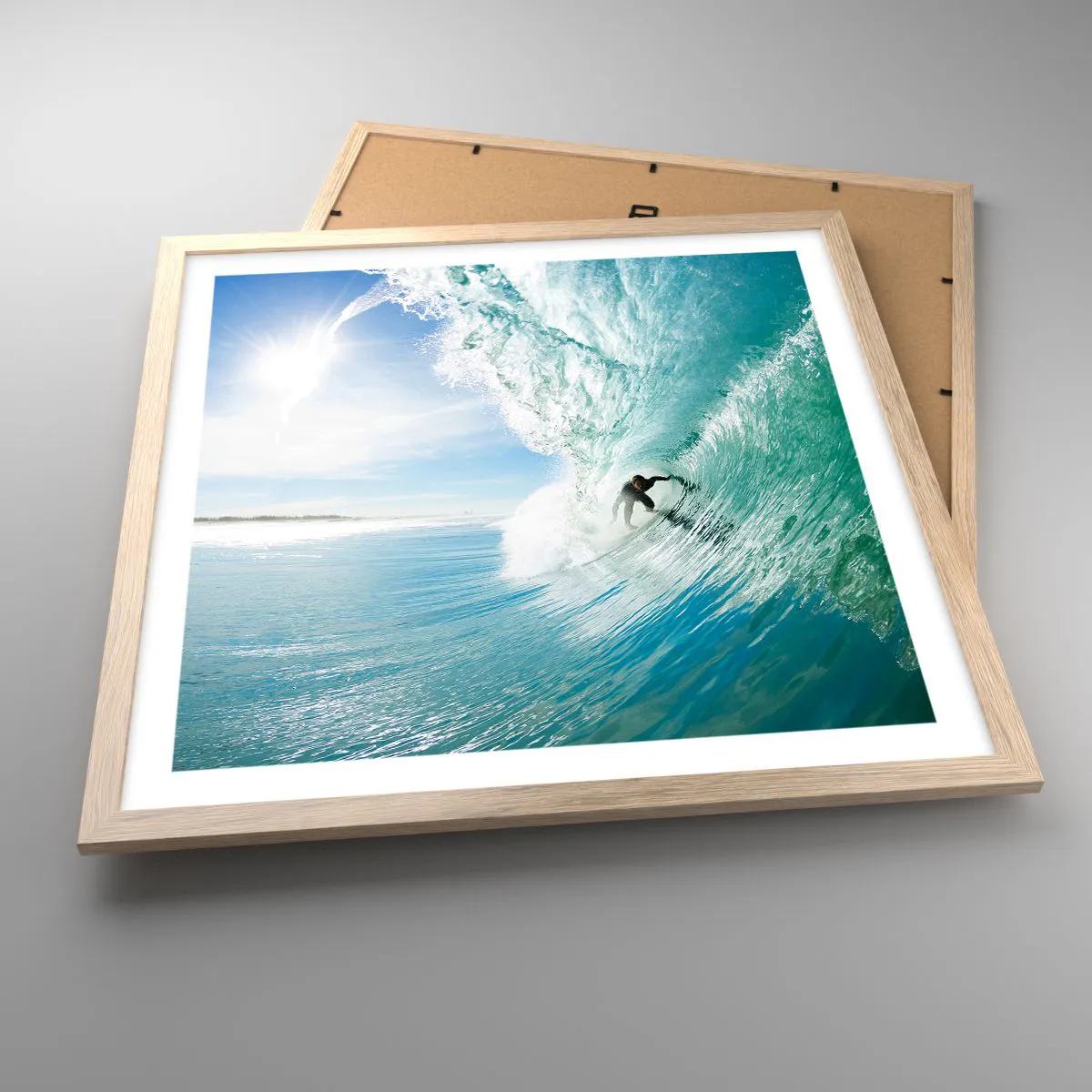 Pôster com moldura de carvalho claro - Na crista da onda - 50x50 cm