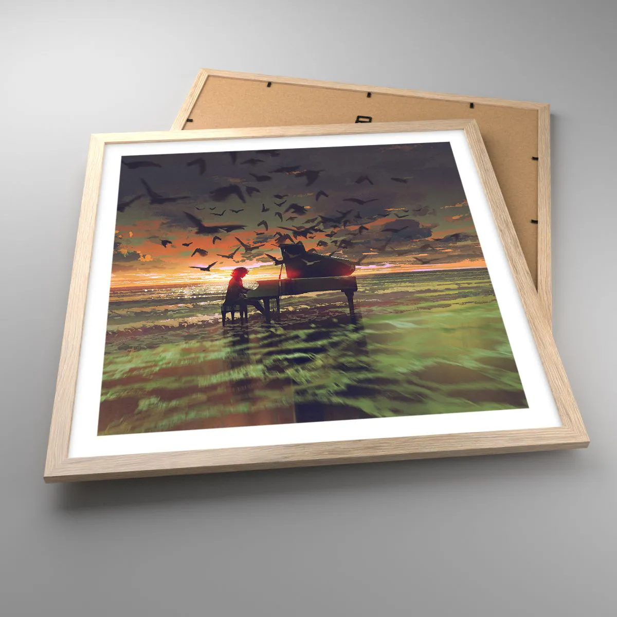 Poszter világos tölgy keretben - Koncert zongorára és a hullámokra - 50x50 cm