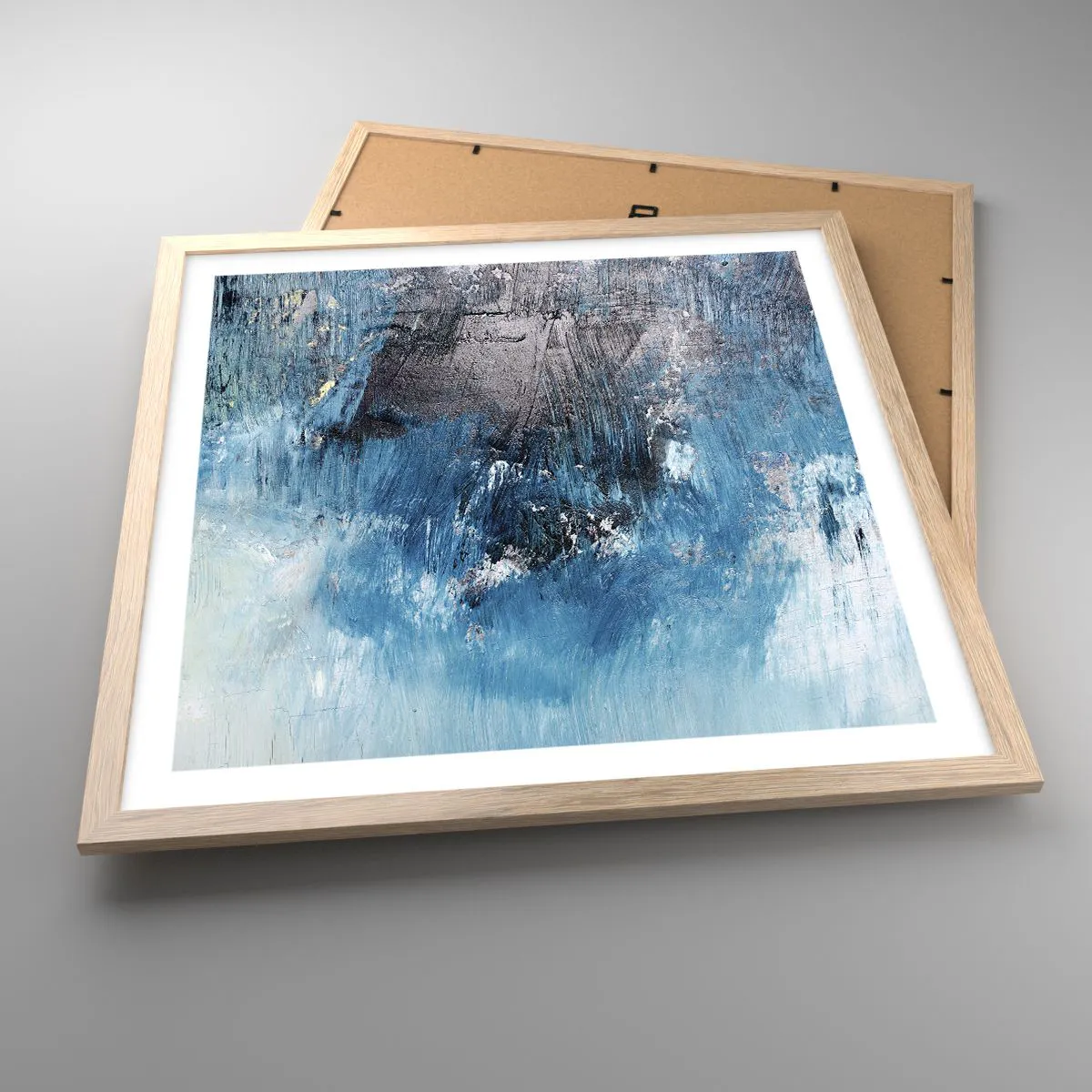 Plakat i ramme af lyst egetræ - Blå rapsodi - 50x50 cm