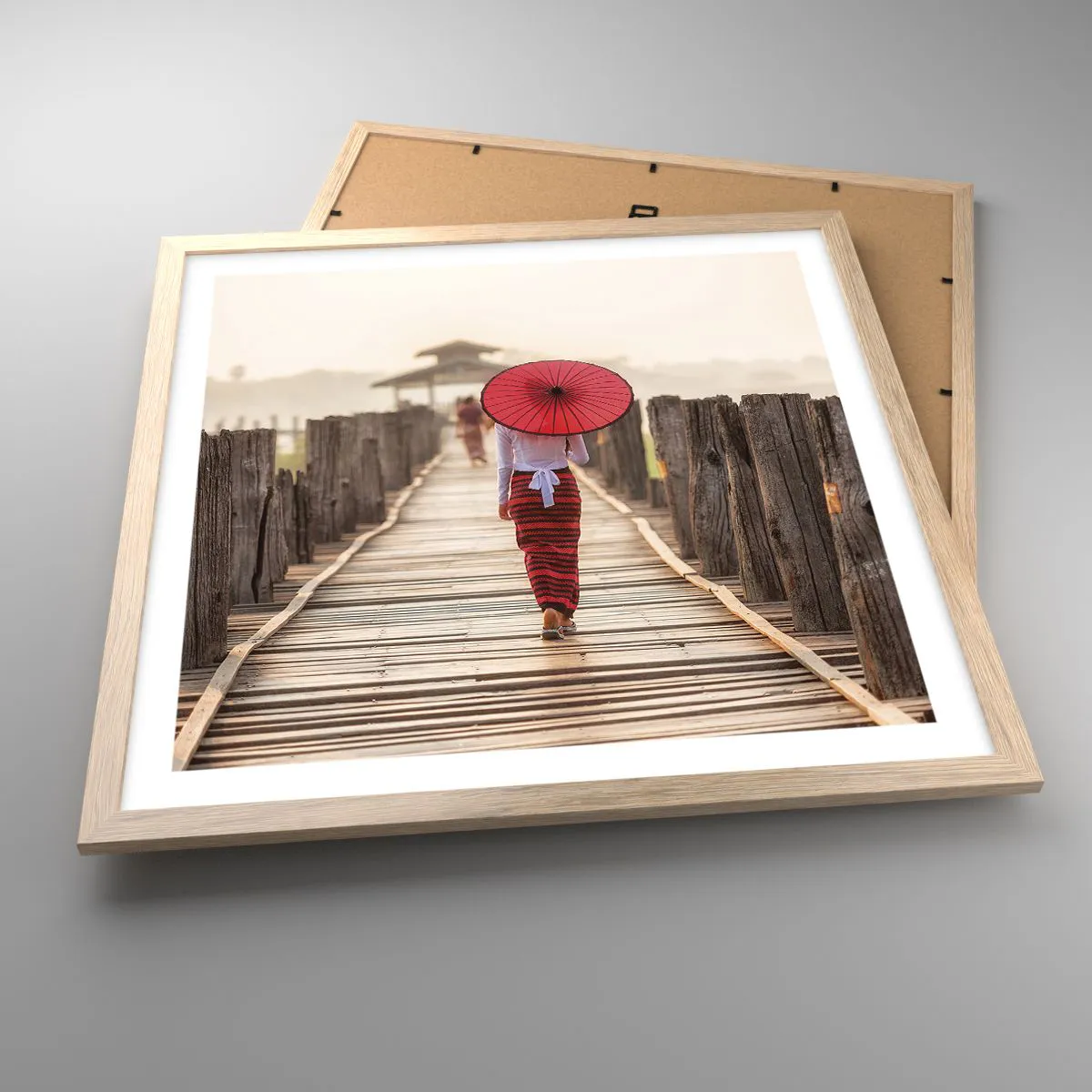 Poster in light oak frame - On an Old Bridge - 50x50 cm