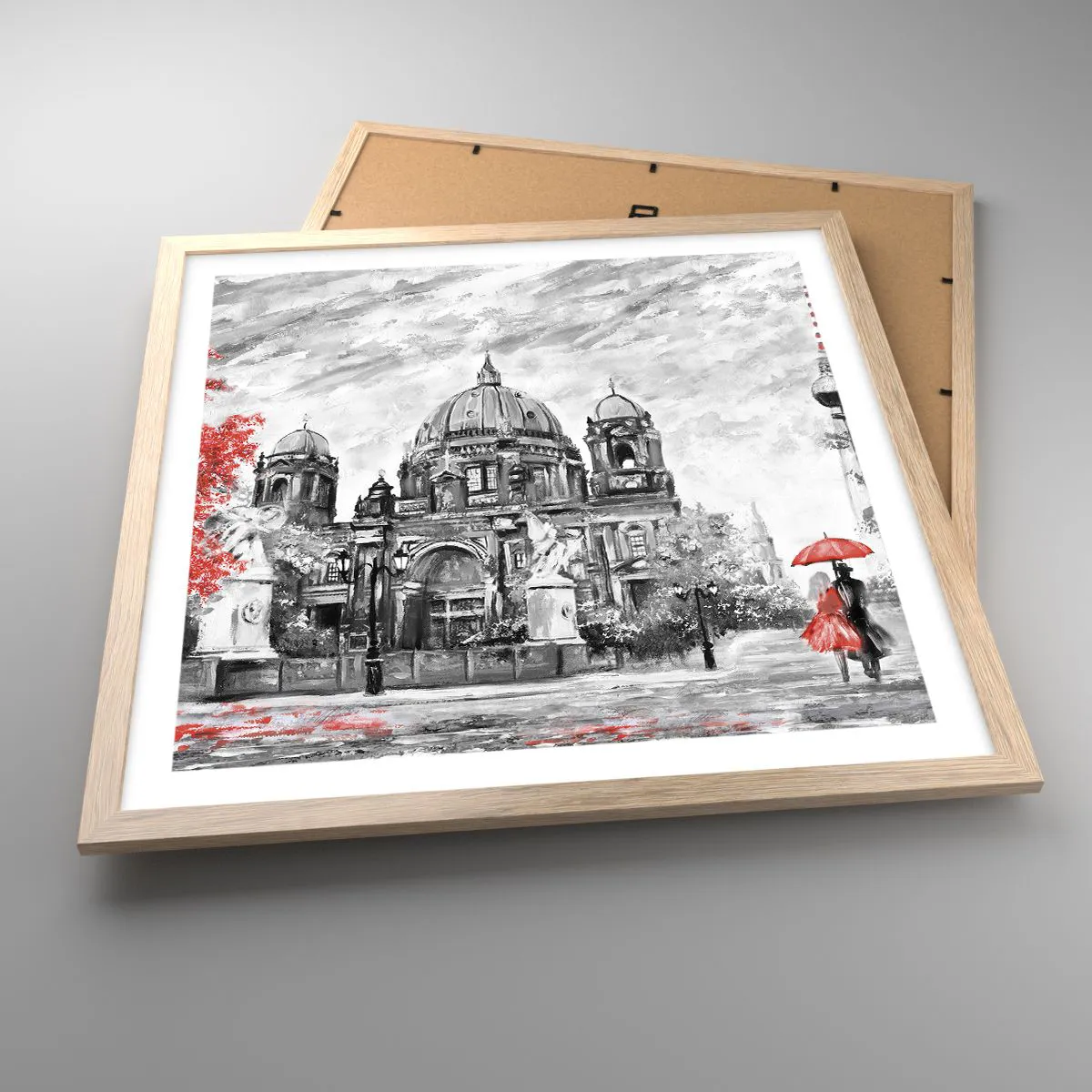 Plakat i ramme af lyst egetræ - Møde i Berlin - 50x50 cm