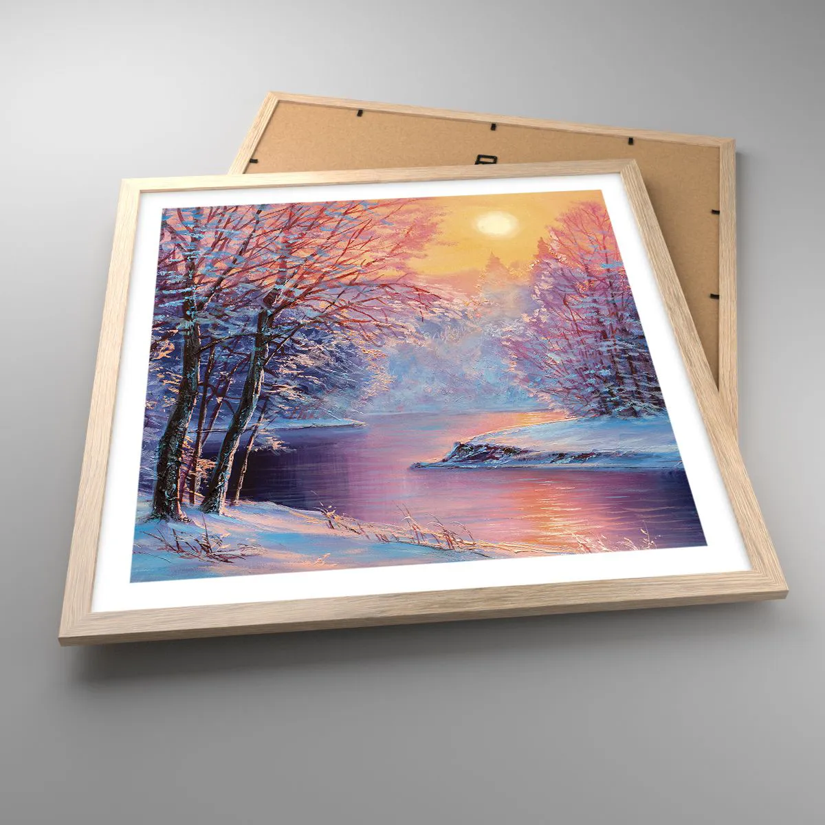 Plakat i ramme af lyst egetræ - Vinterens farver - 50x50 cm