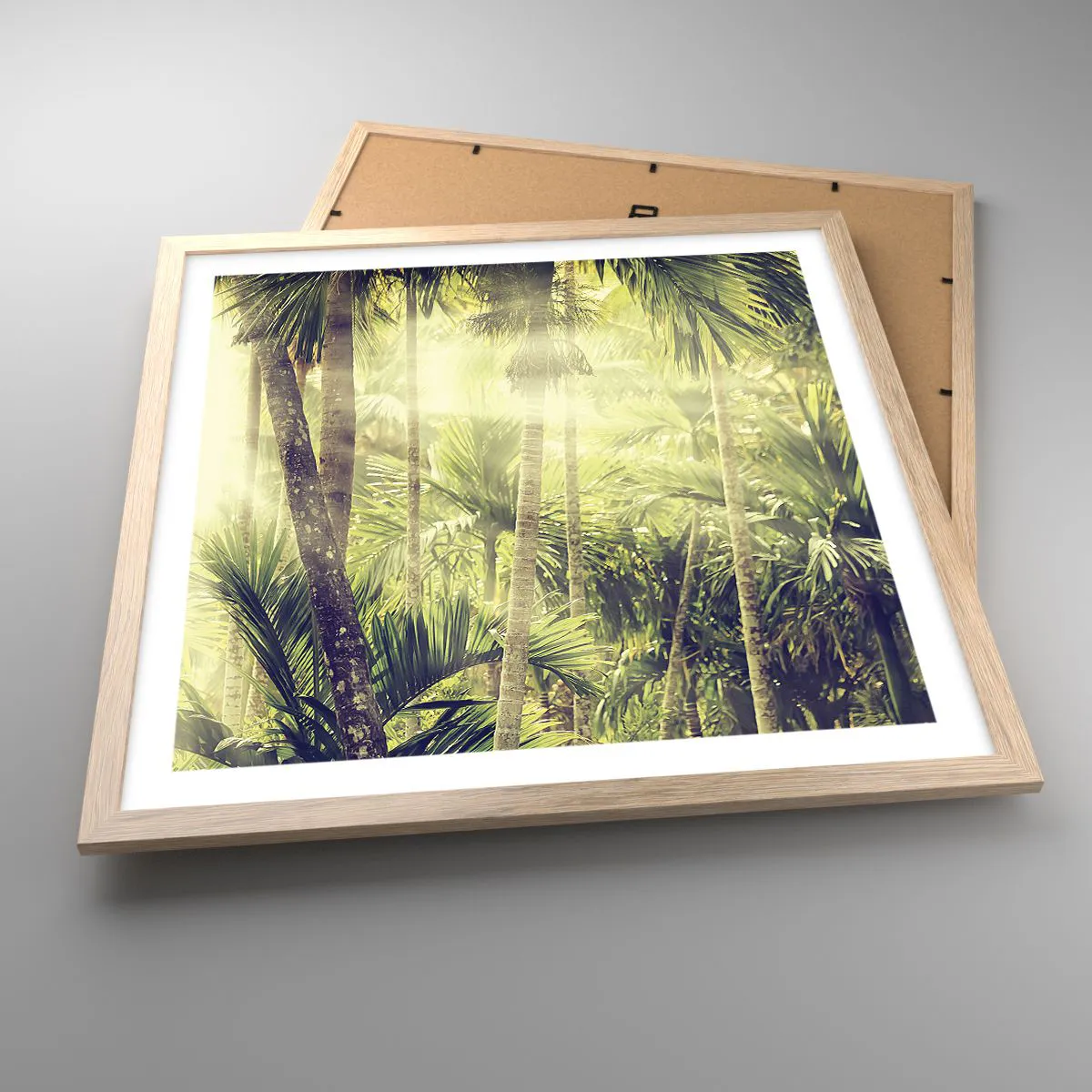 Plakat i ramme af lyst egetræ - I grønne gløder - 50x50 cm