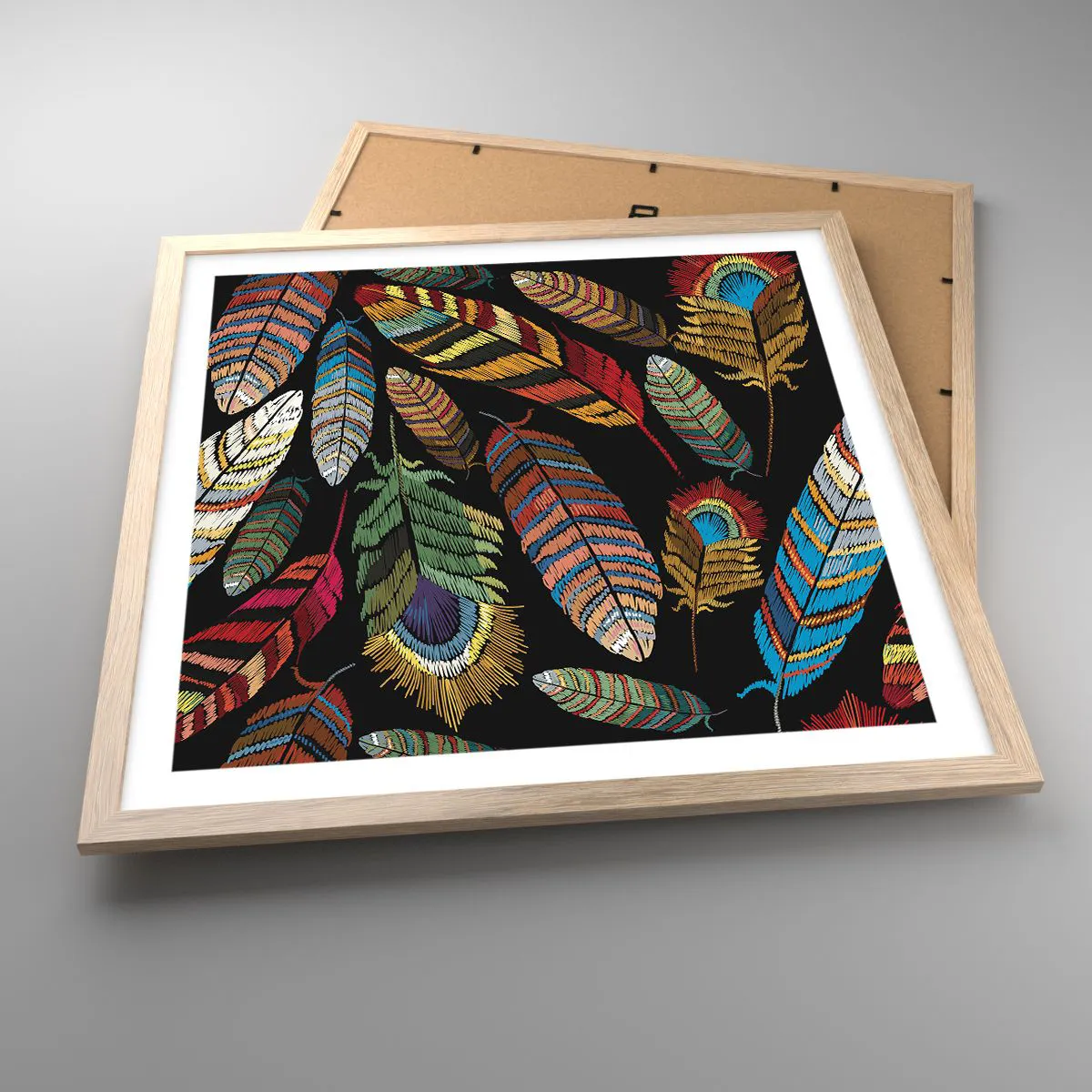 Affisch i ram av ljusek - Fågelkarneval - 50x50 cm