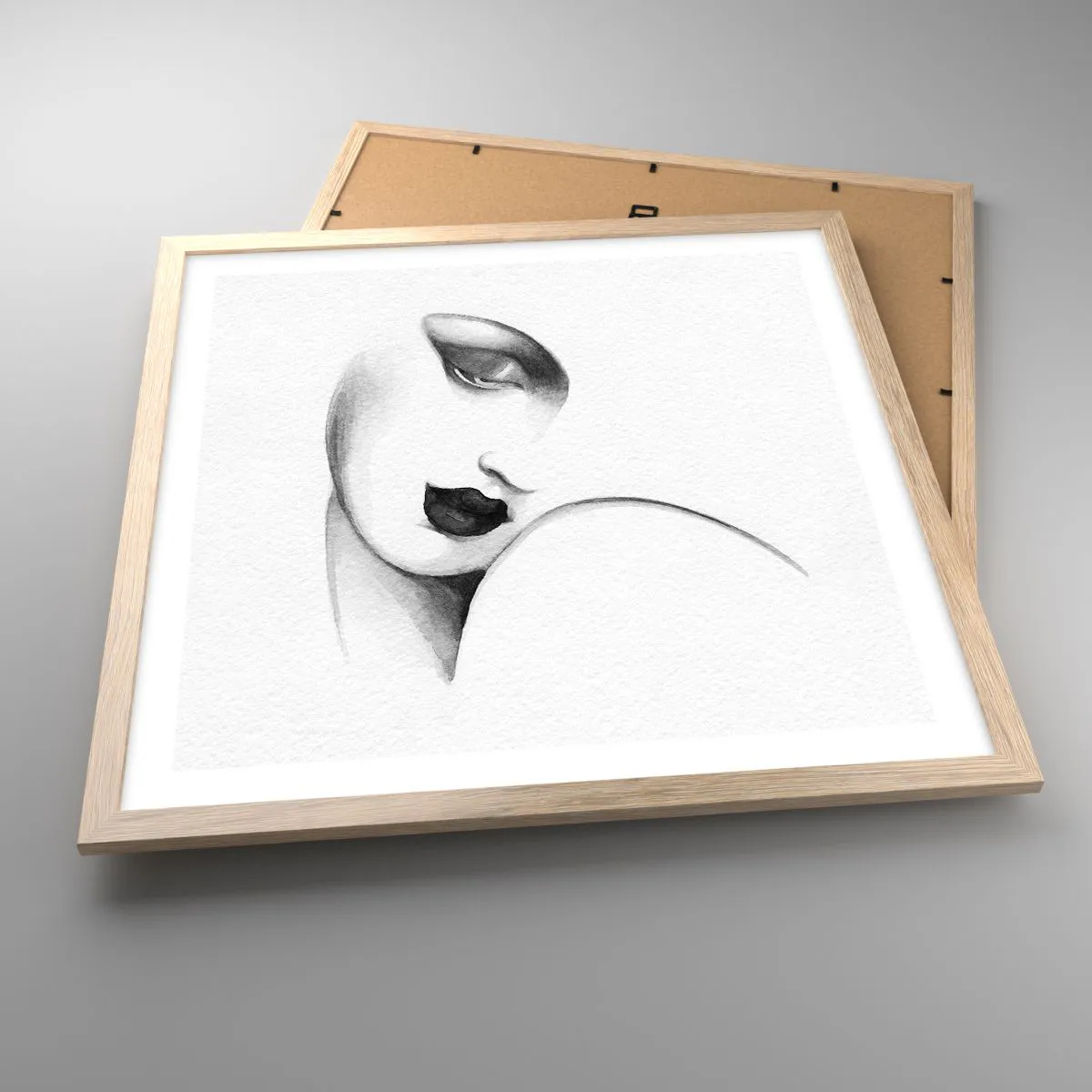 Plakat i ramme af lyst egetræ - I Lempickas stil - 50x50 cm