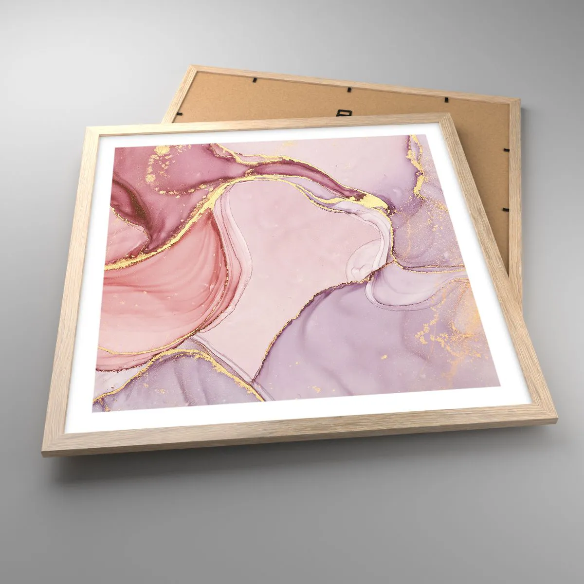 Plakat i ramme af lyst egetræ - Et kærtegn af farver - 50x50 cm