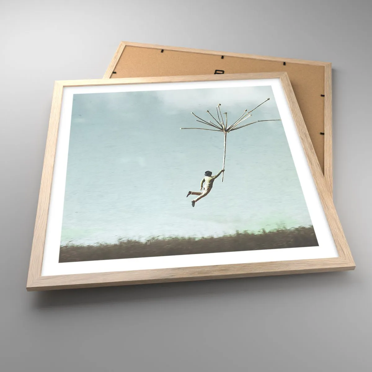 Affiche dans un chêne clair - Poster - Cerfs-volants, pissenlits, vent - 50x50 cm