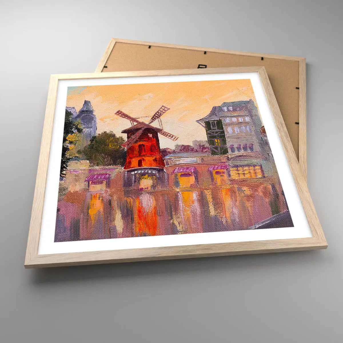 Poster in light oak frame - Icons of Paris - Moulin Rouge - 50x50 cm